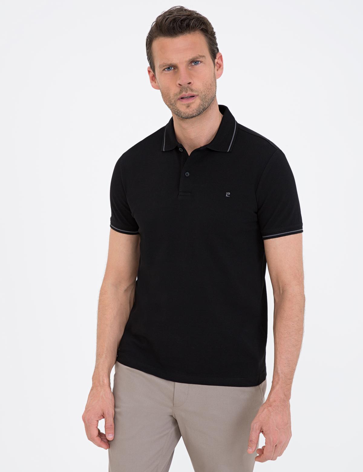Siyah Slim Fit Polo Yaka Basic Tişört