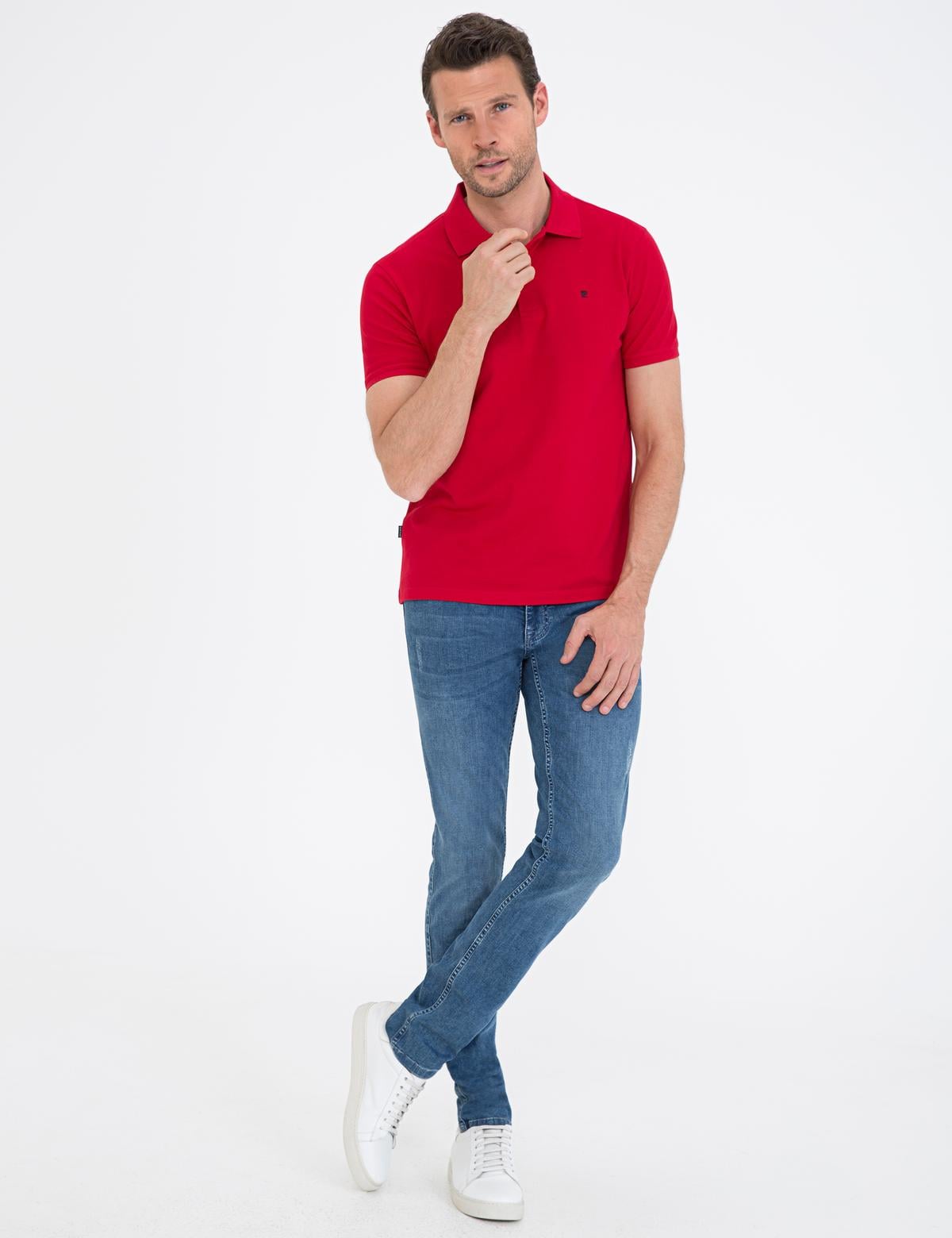 Koyu Kırmızı Slim Fit Basic Polo Yaka T-Shirt - 50239843159