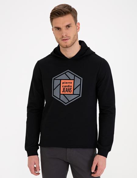 Siyah Standart Fit Kapüşonlu Sweatshirt - 50235441008