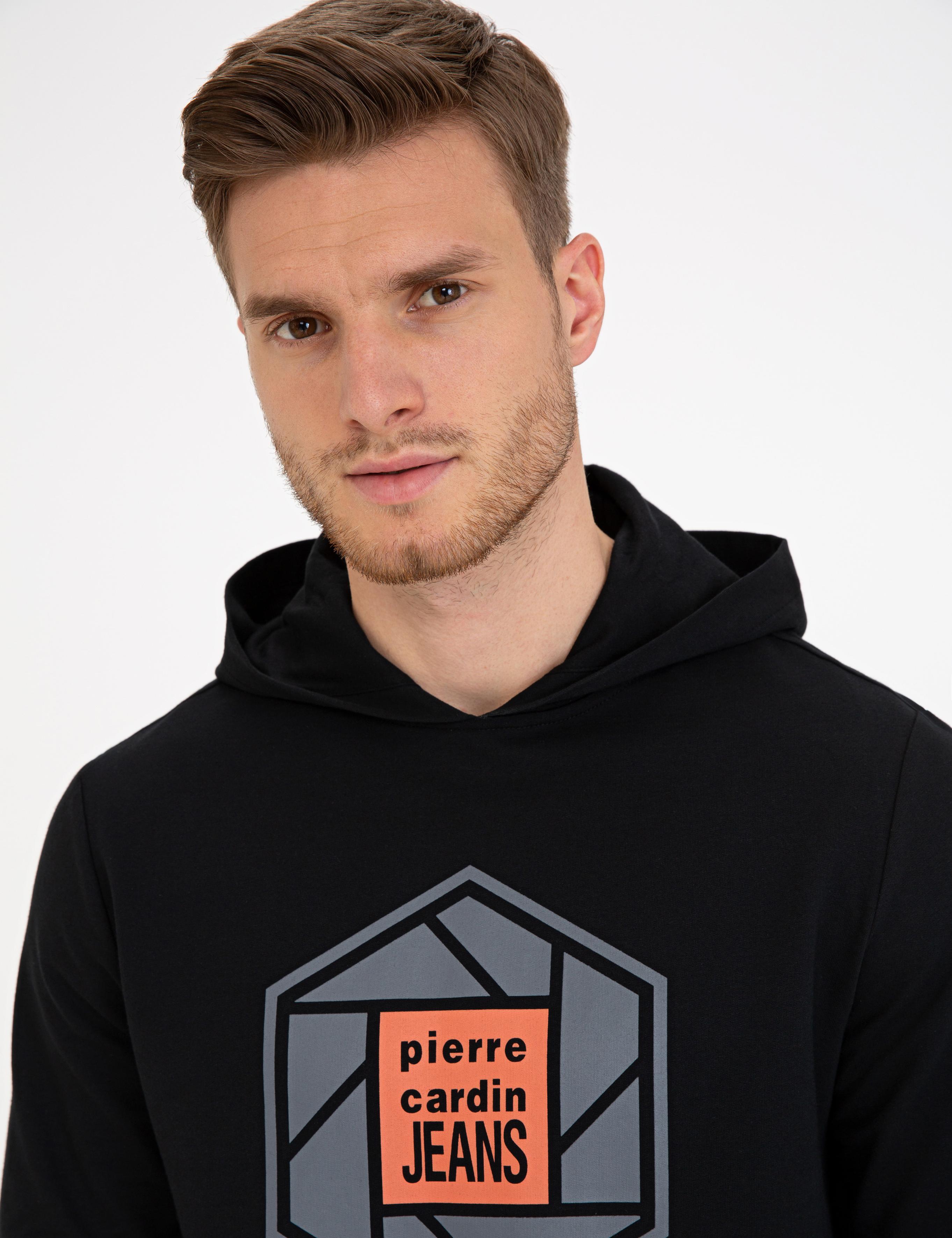 Siyah Standart Fit Kapüşonlu Sweatshirt