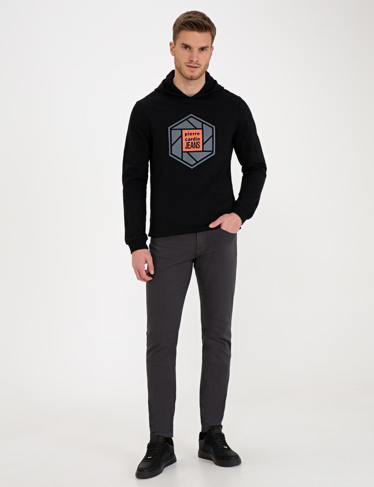 Siyah Standart Fit Kapüşonlu Sweatshirt - 50235441008