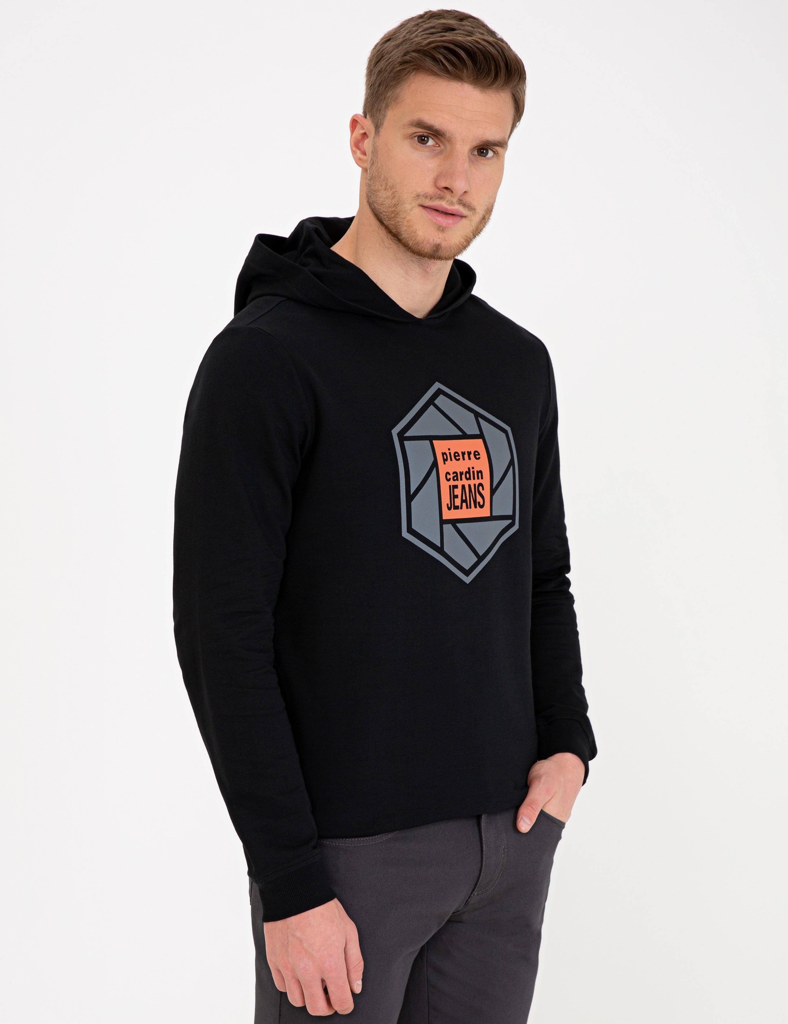 Siyah Standart Fit Kapüşonlu Sweatshirt