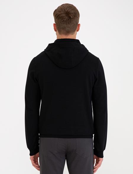 Siyah Standart Fit Kapüşonlu Sweatshirt - 50235441008