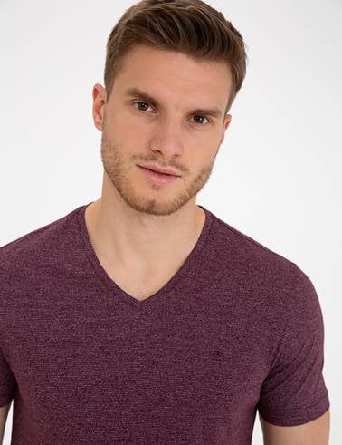 Bordo Slim Fit V Yaka T-Shirt