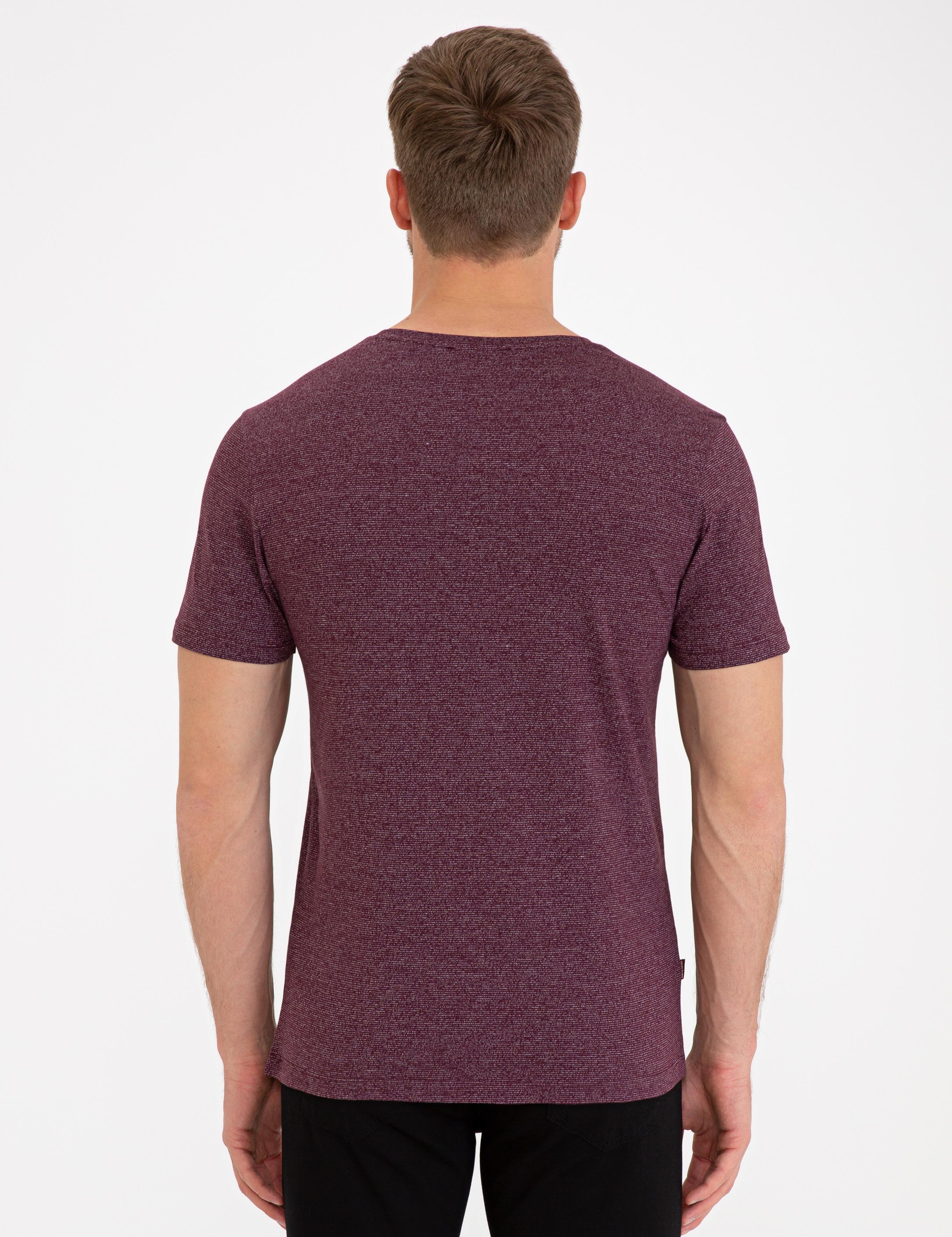 Bordo Slim Fit V Yaka T-Shirt