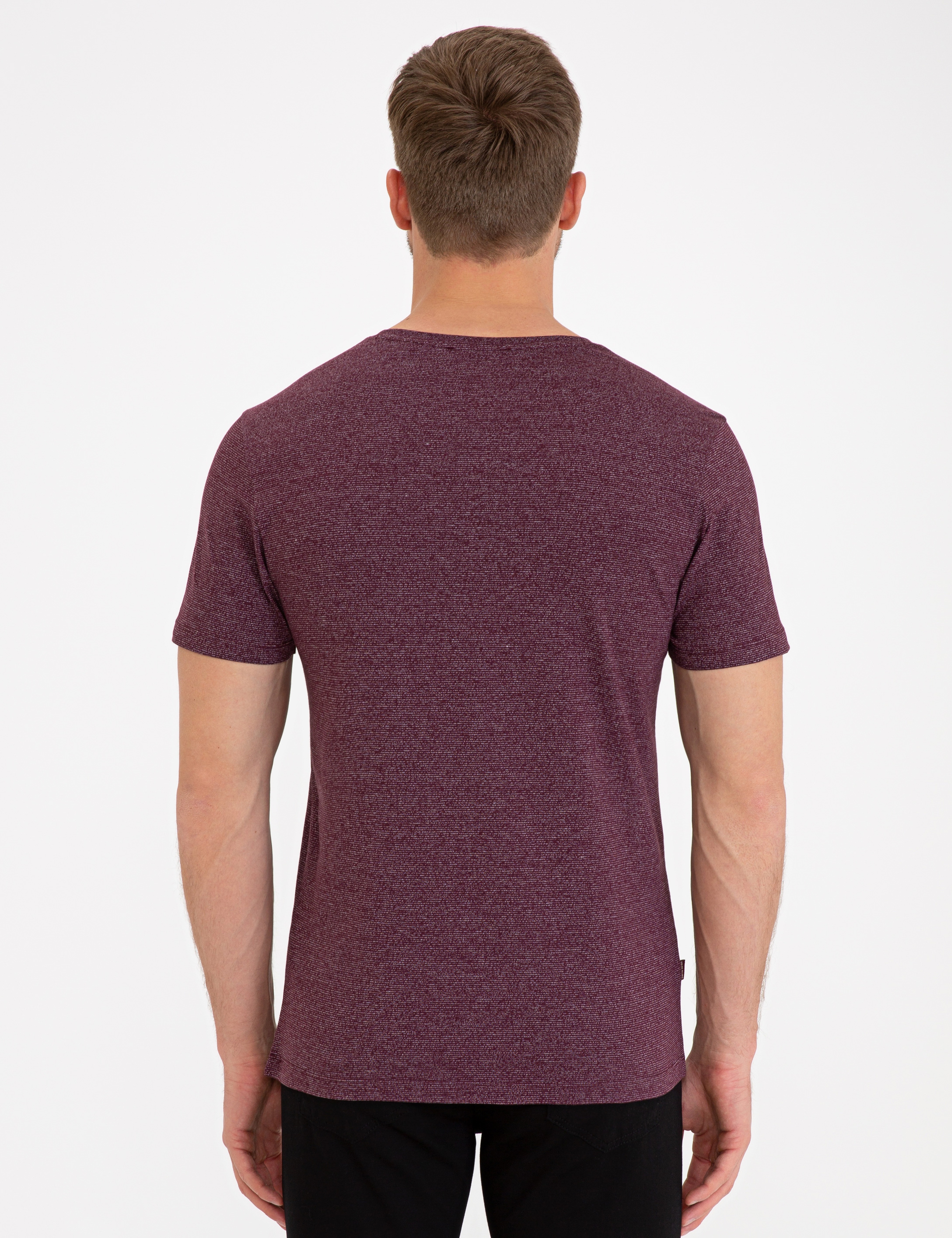 Bordo Slim Fit V Yaka Tişört - Image 3
