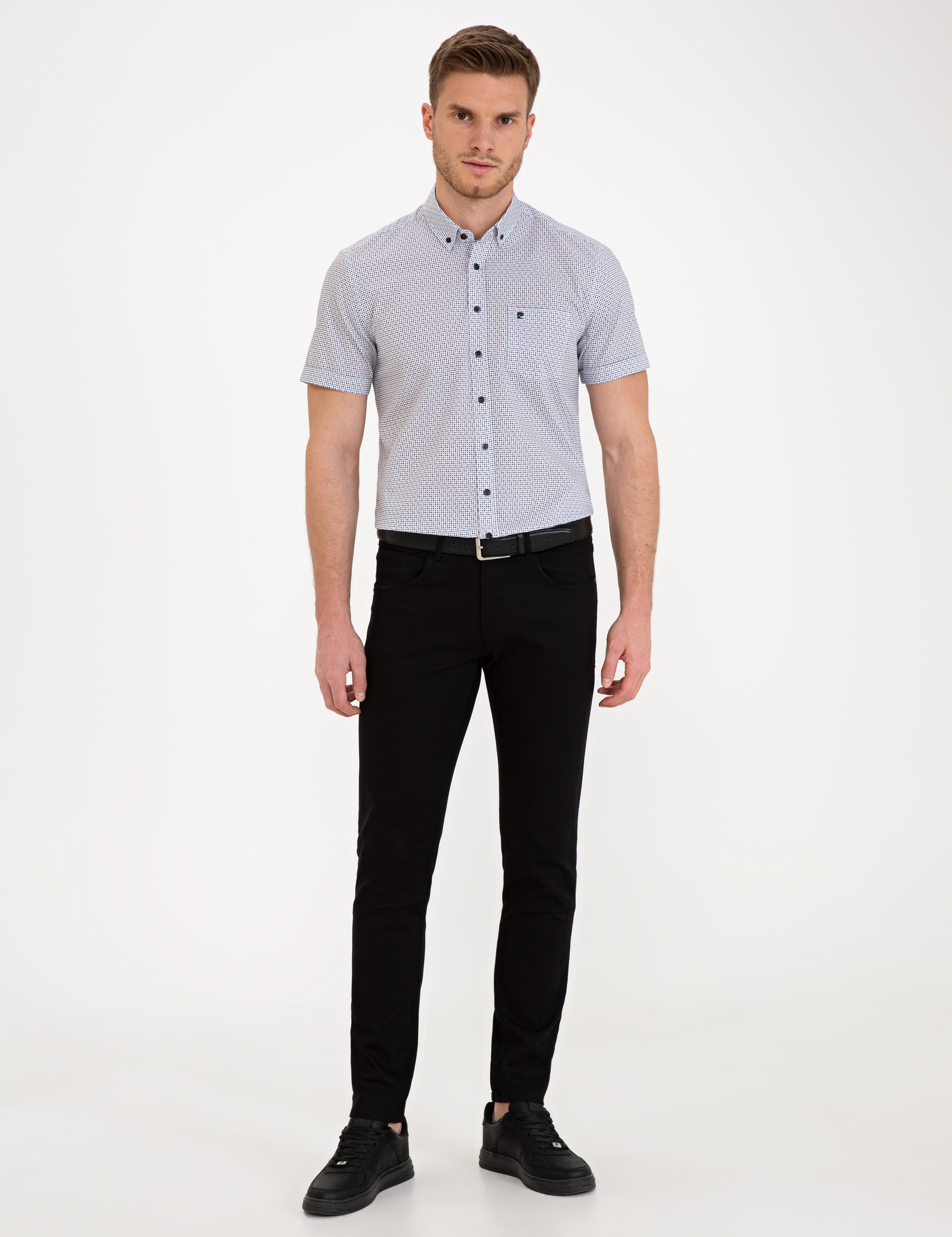Siyah Regular Fit Kısa Kollu Gömlek - Image 4