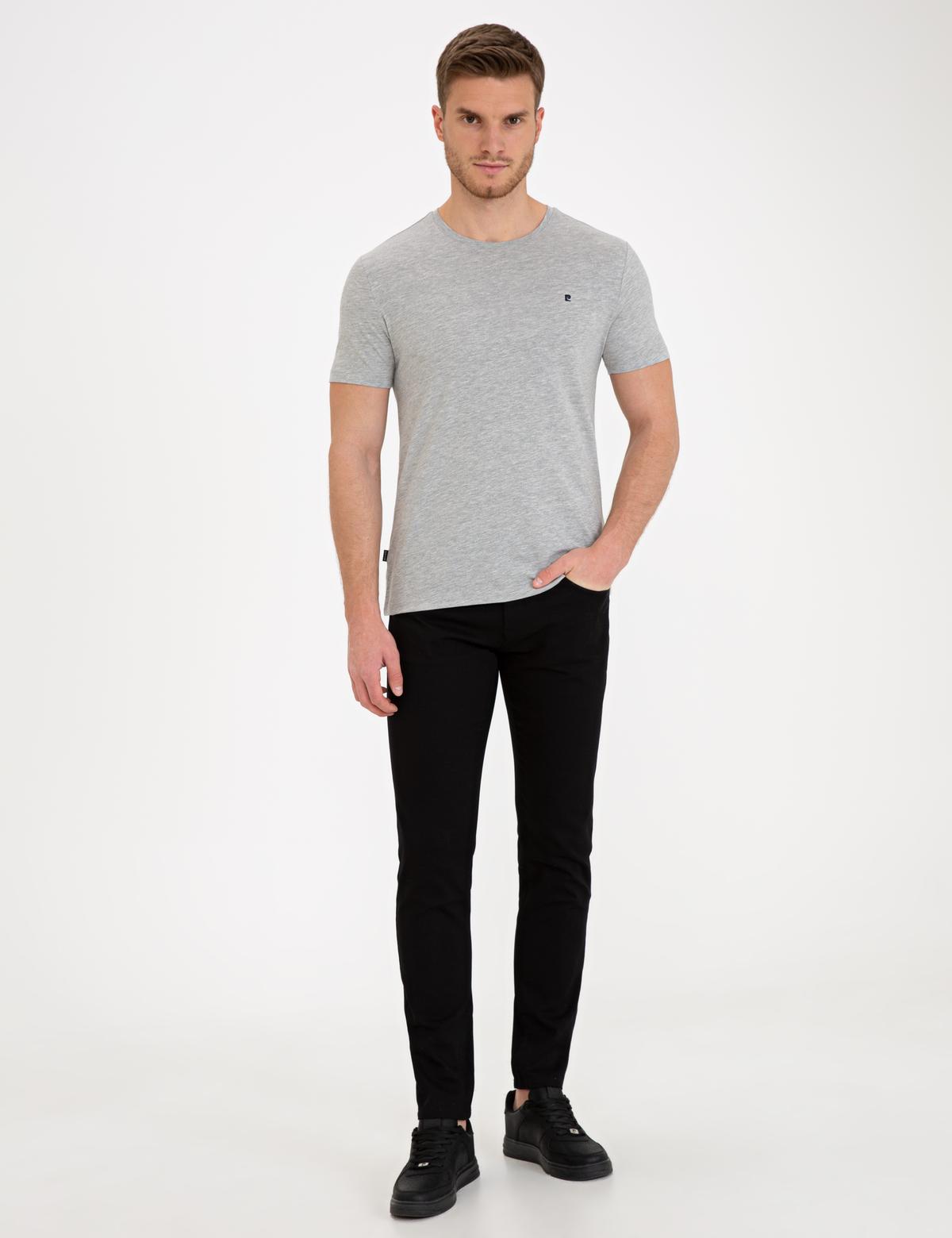 Açık Gri Melanj Slim Fit Bisiklet Yaka Basic Tişört - 50239845046
