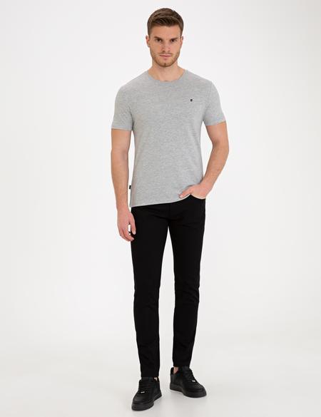 Açık Gri Melanj Slim Fit Bisiklet Yaka Basic Tişört - 50239845046
