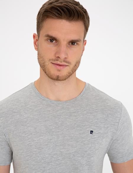 Açık Gri Melanj Slim Fit Bisiklet Yaka Basic Tişört - 50239845046