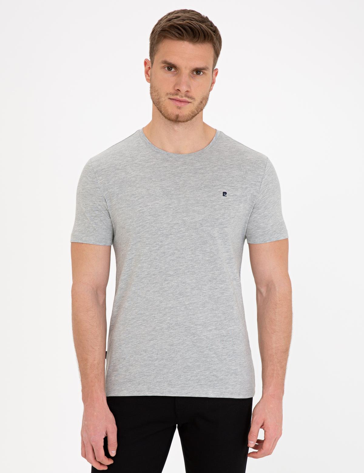 Açık Gri Melanj Slim Fit Bisiklet Yaka Basic Tişört