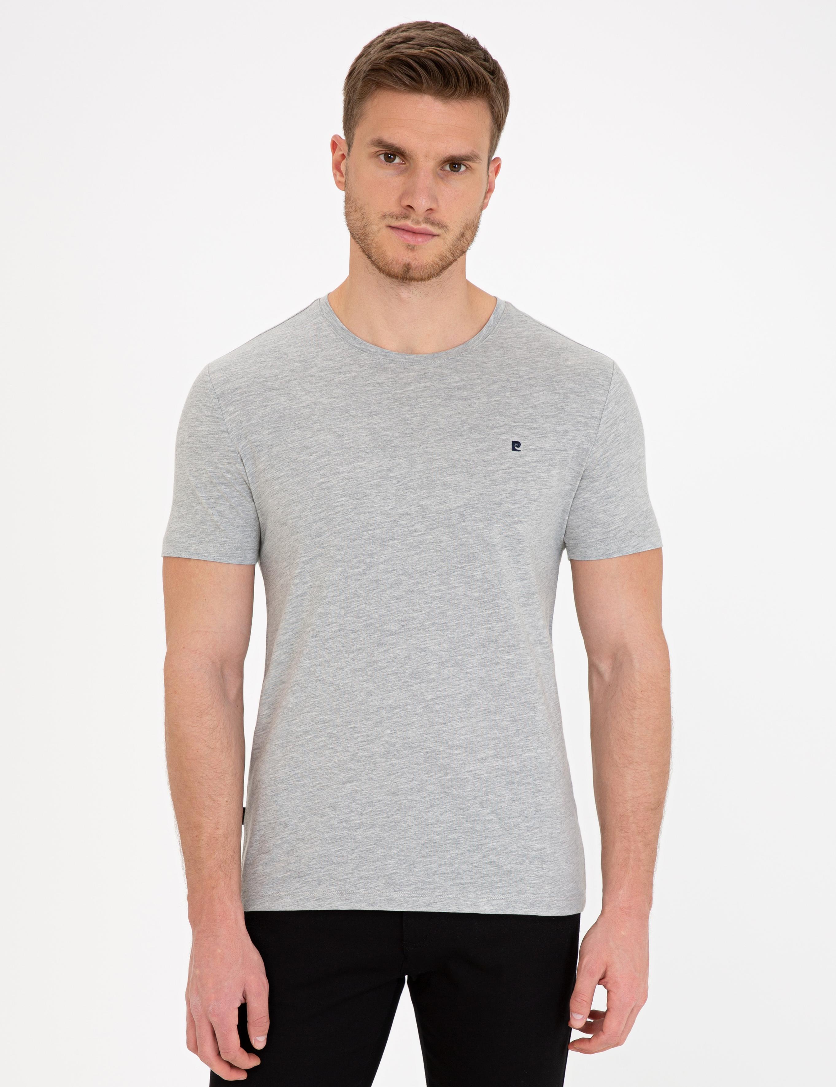 Açık Gri Melanj Slim Fit Bisiklet Yaka Basic Tişört