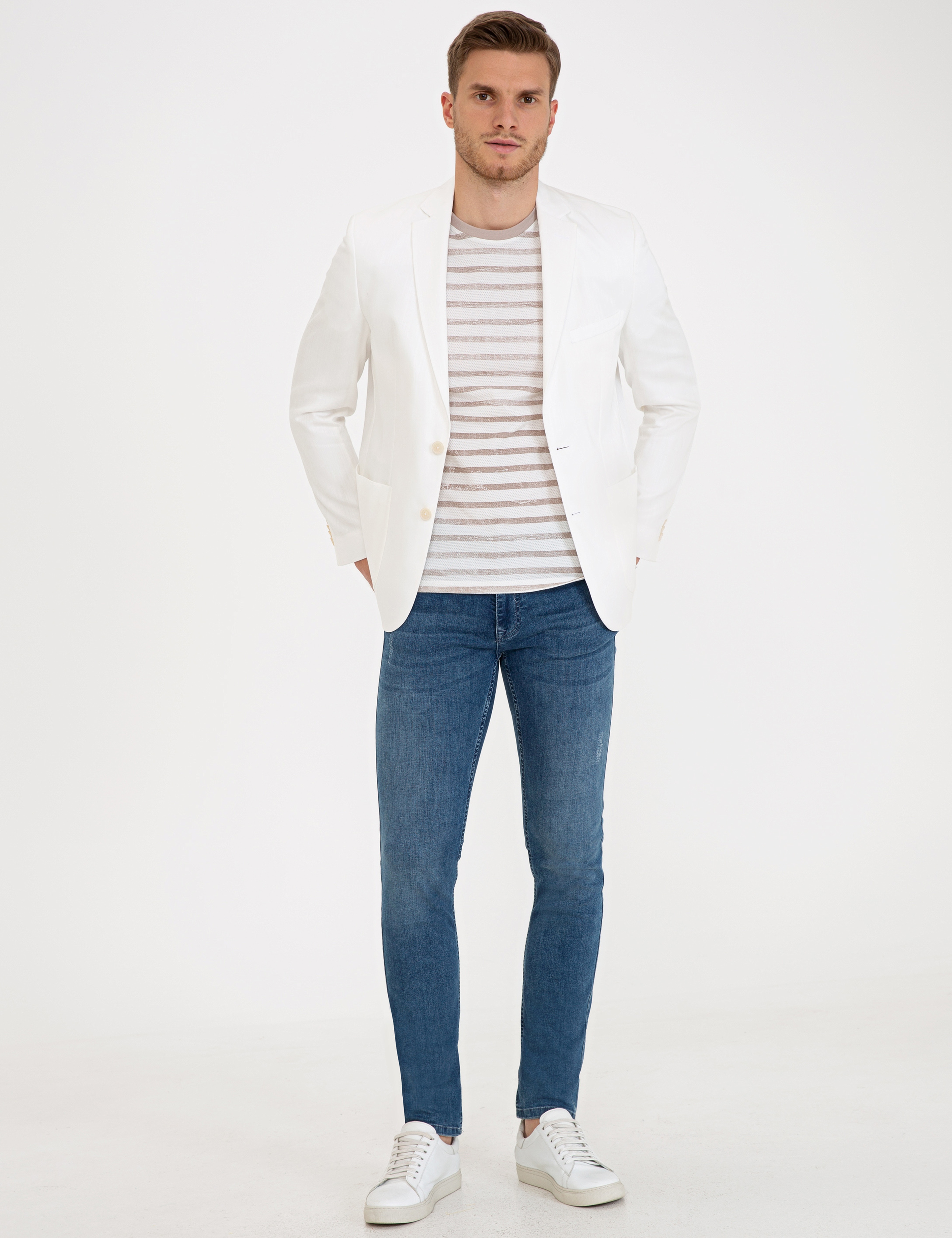 Ekru Slim Fit Ceket