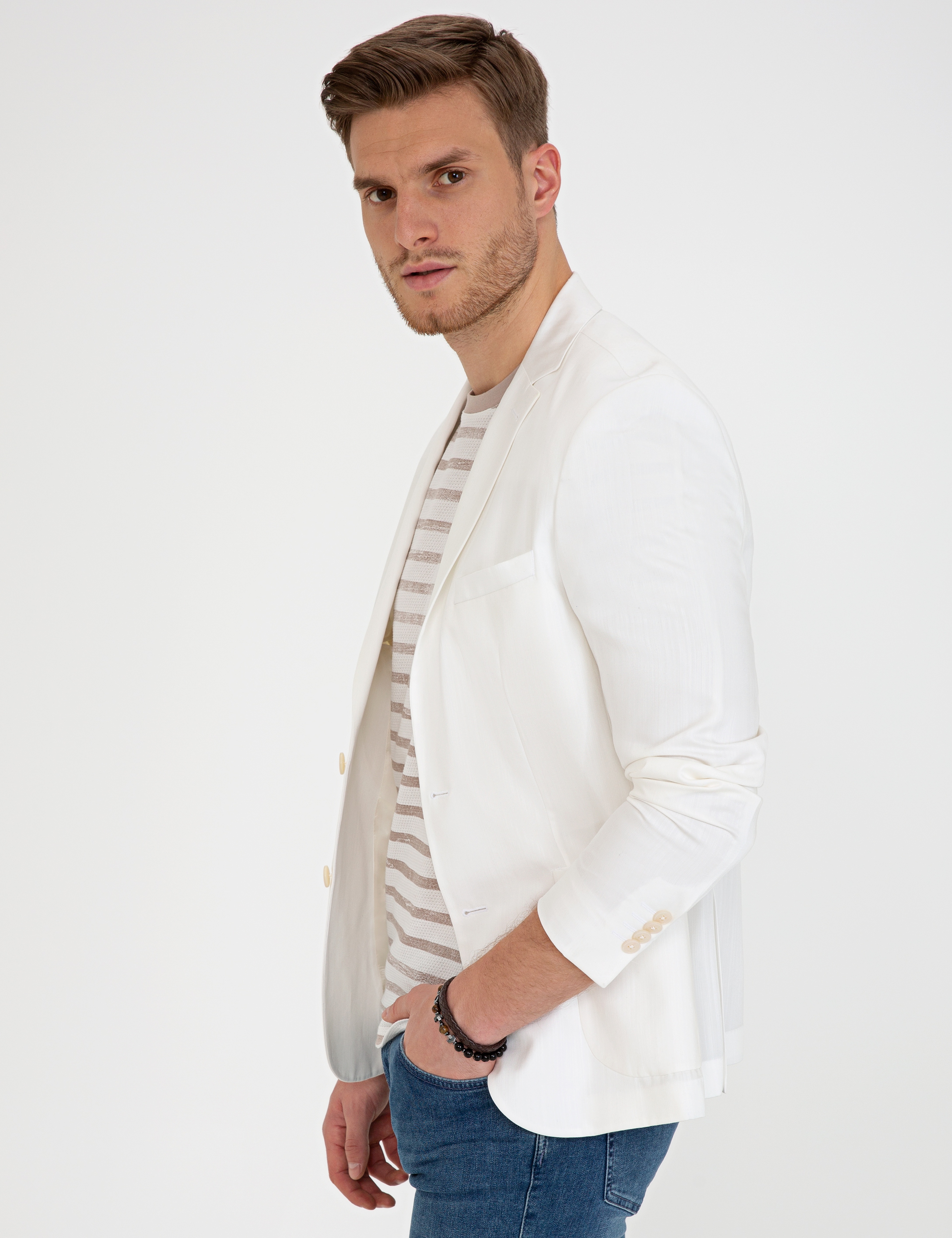 Ekru Slim Fit Ceket