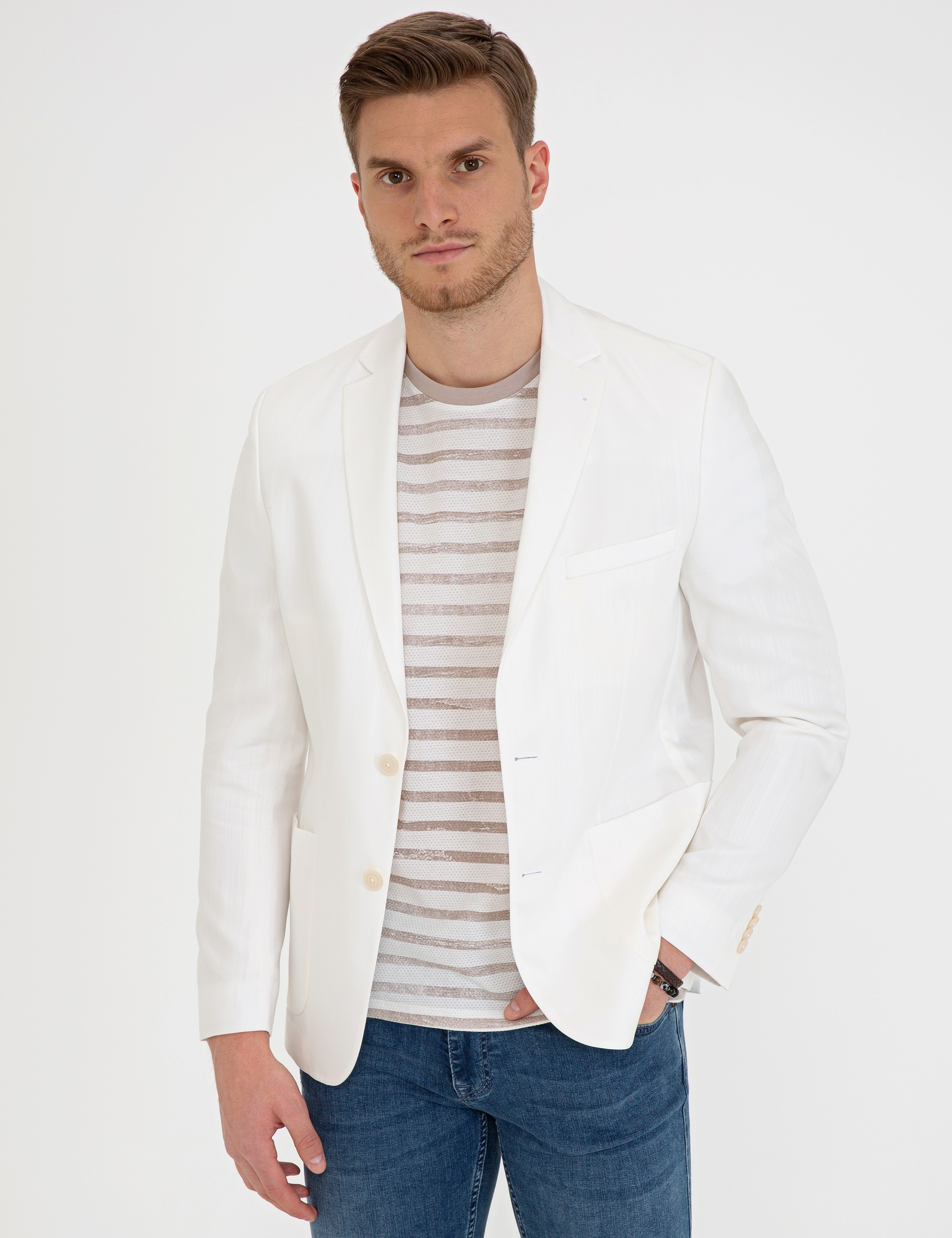 Ekru Slim Fit Ceket - Image 2