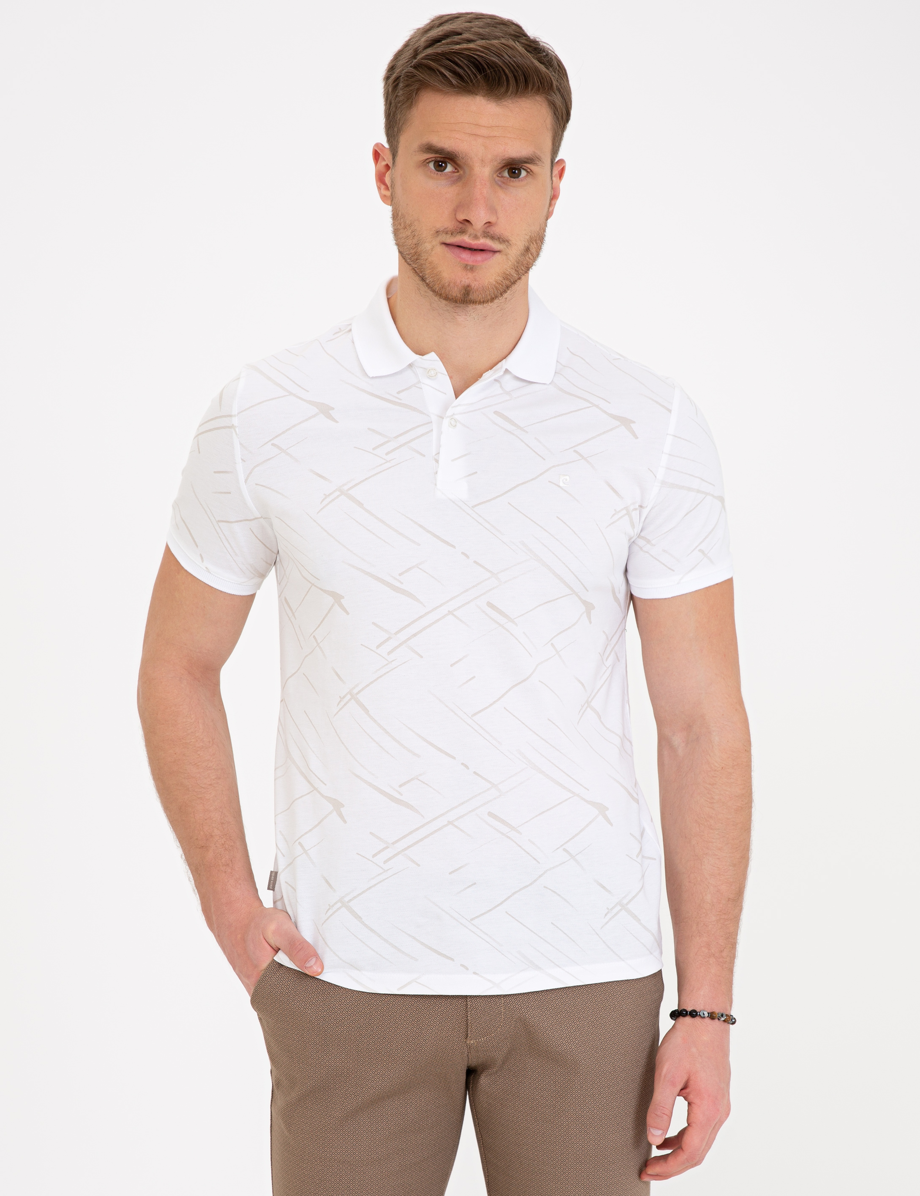 Beyaz Slim Fit Polo Yaka T-Shirt - Image 1