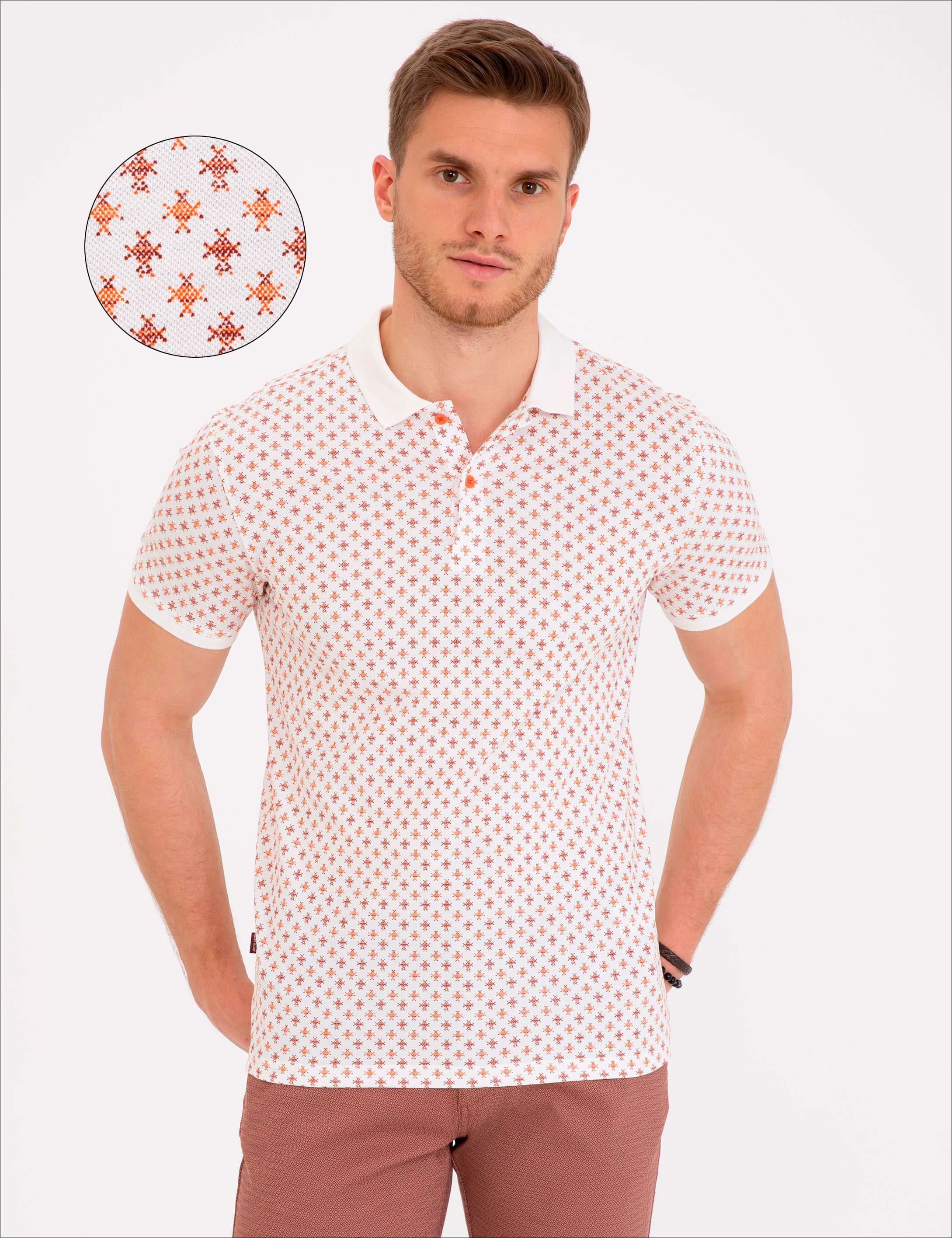 Beyaz Slim Fit Polo Yaka Tişört - Image 1