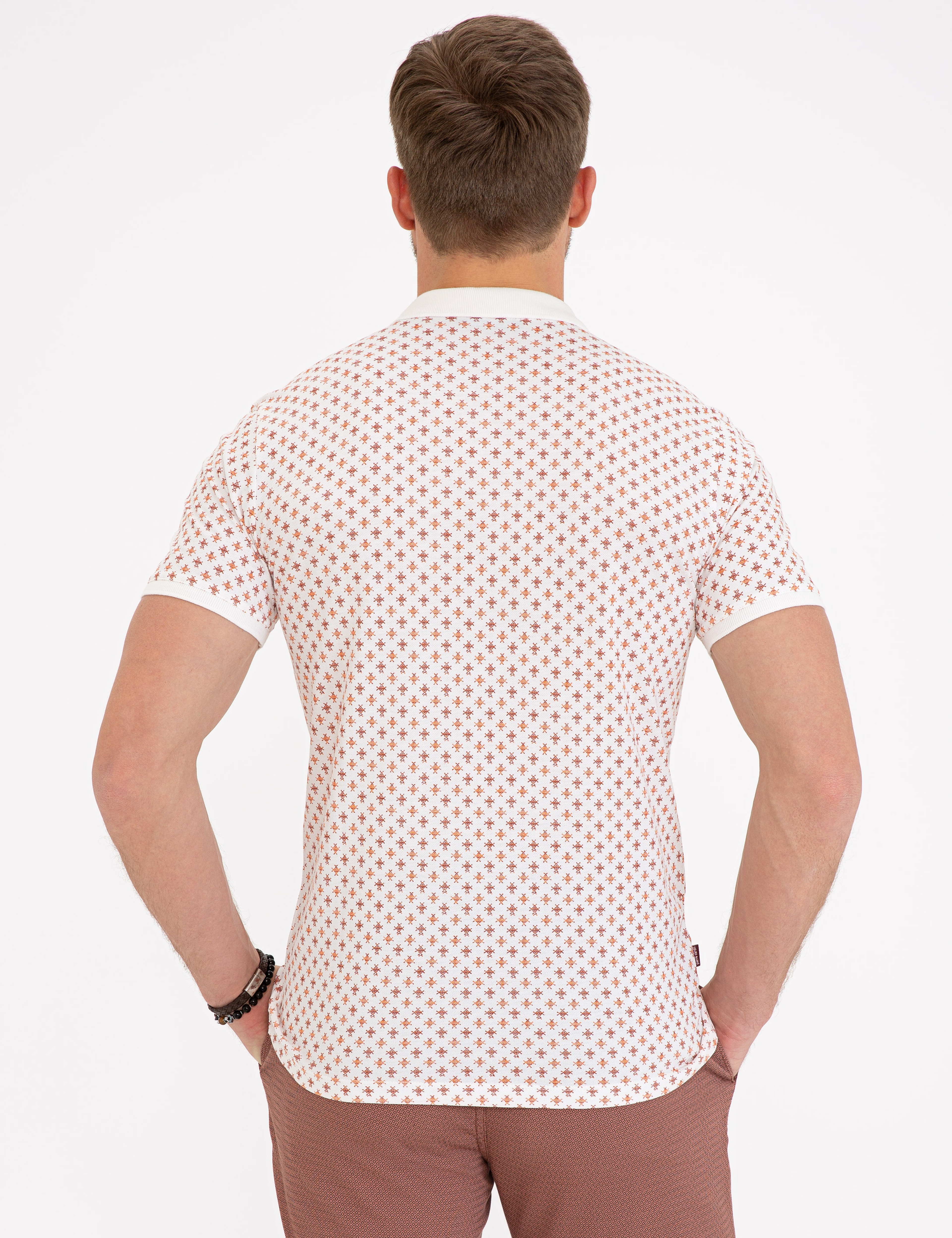 Beyaz Slim Fit Polo Yaka Tişört - Image 3