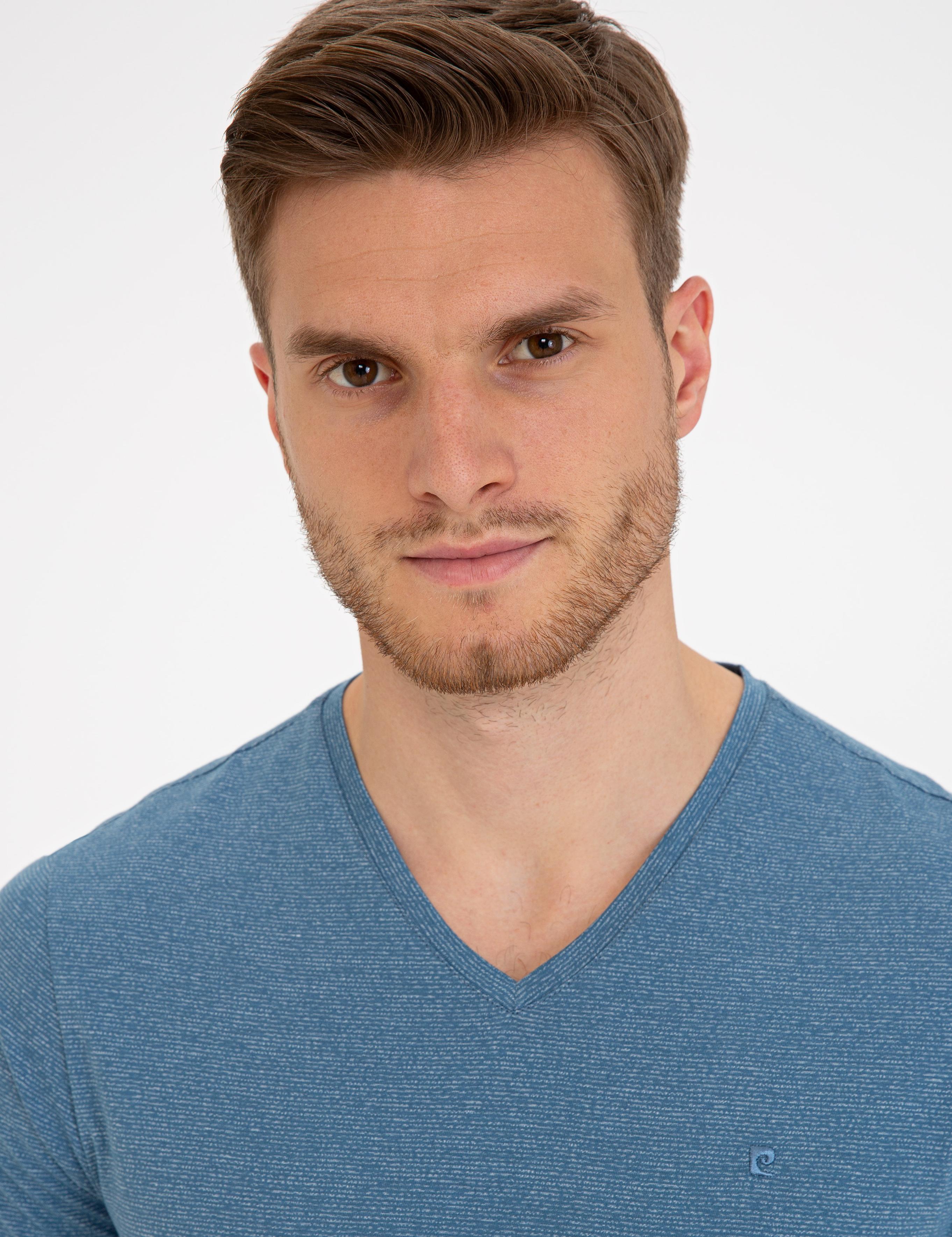 İndigo Mavi Slim Fit V Yaka T-Shirt