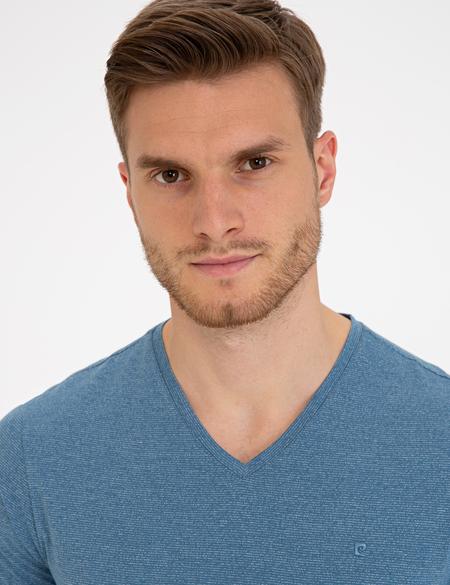 İndigo Mavi Slim Fit V Yaka T-Shirt - 50239847020