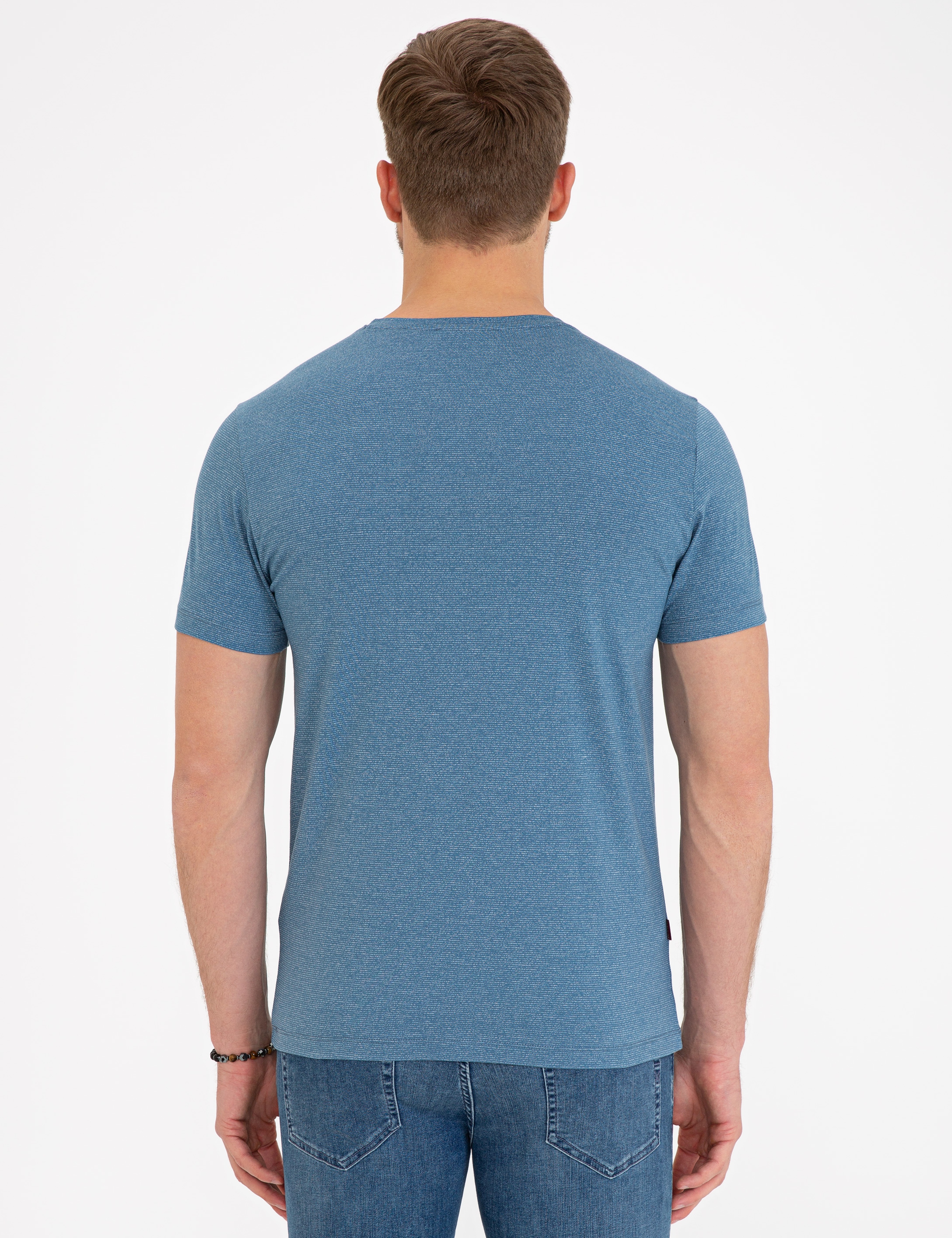 İndigo Mavi Slim Fit V Yaka T-Shirt - Image 3