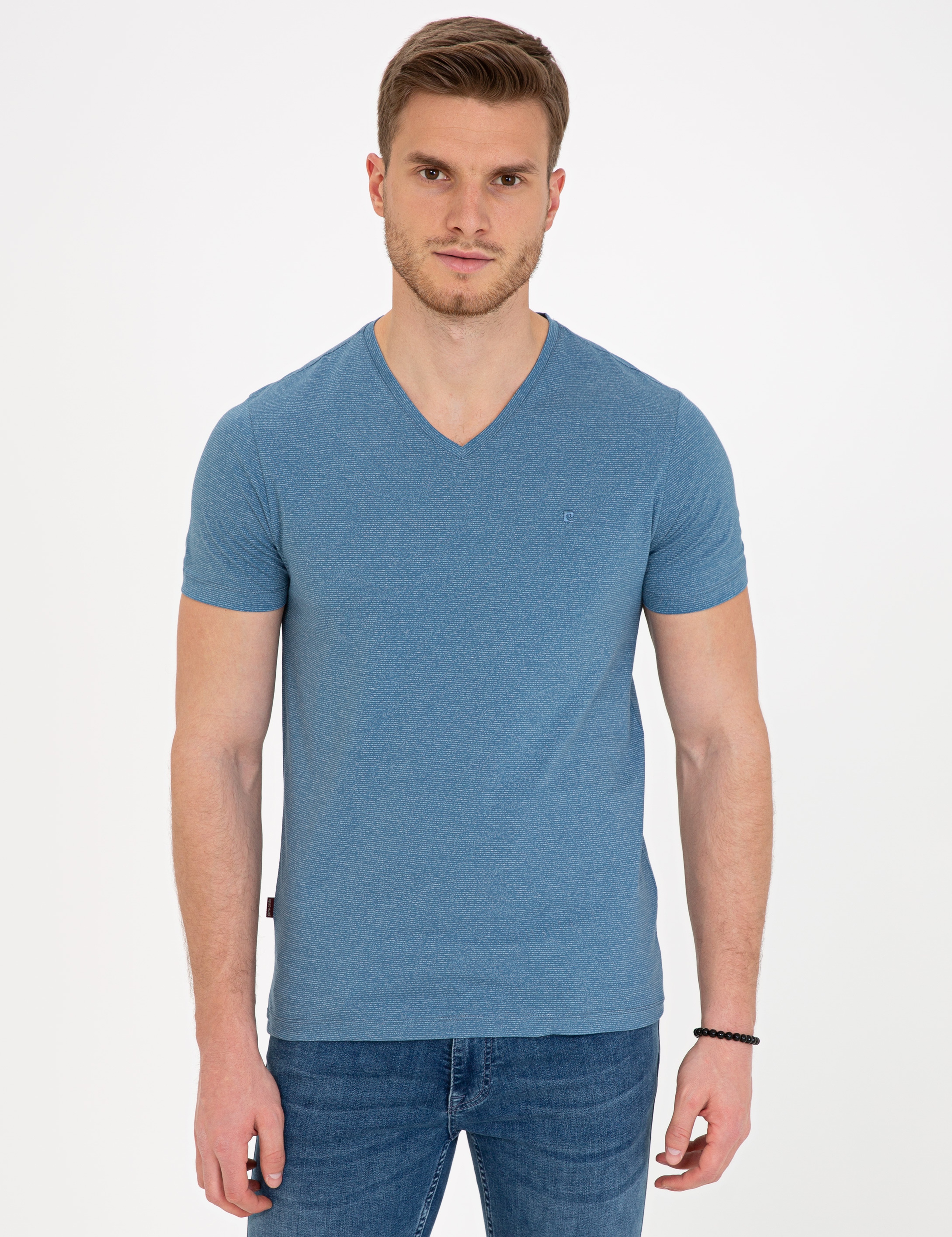 İndigo Mavi Slim Fit V Yaka T-Shirt - Image 1