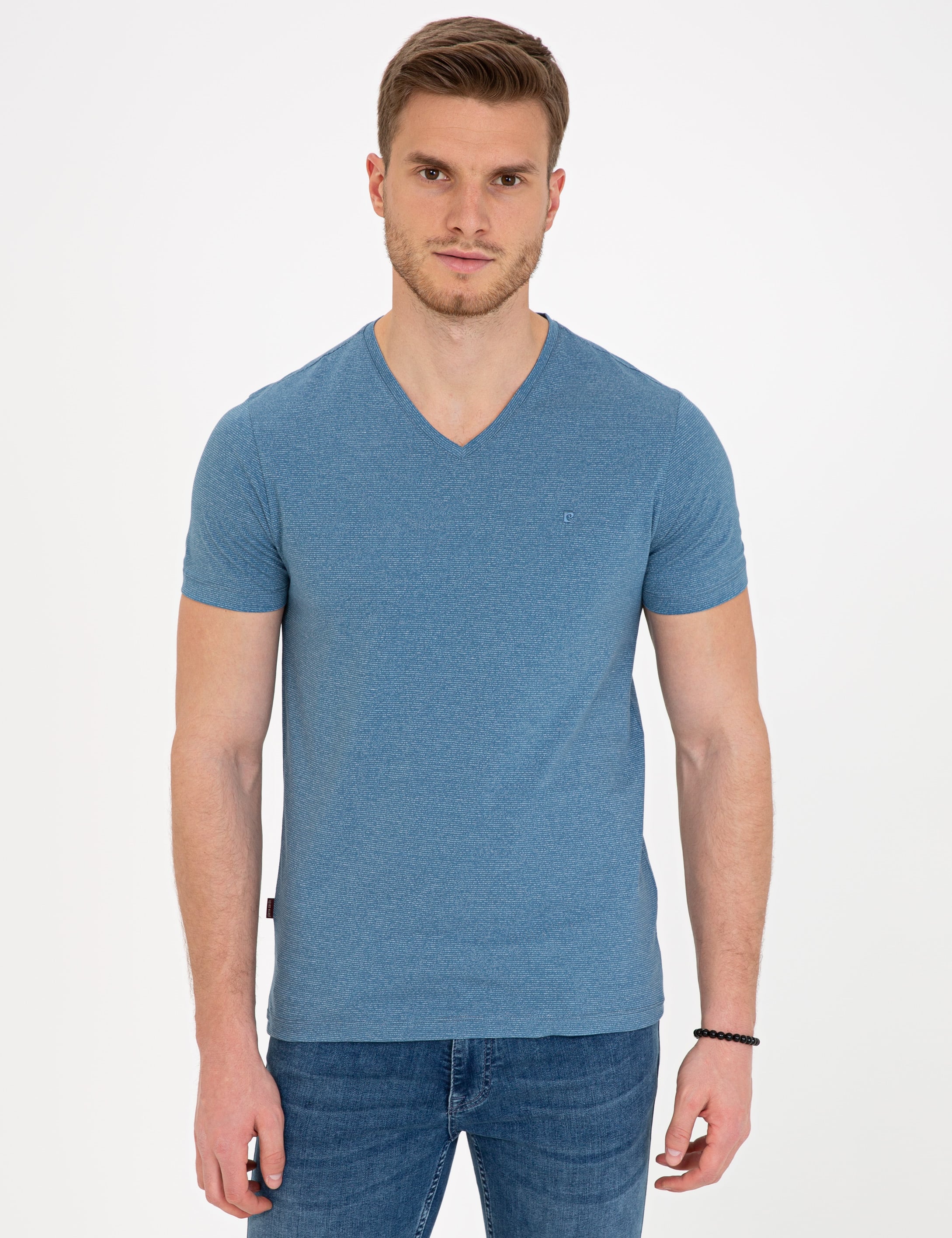 İndigo Mavi Slim Fit V Yaka T-Shirt