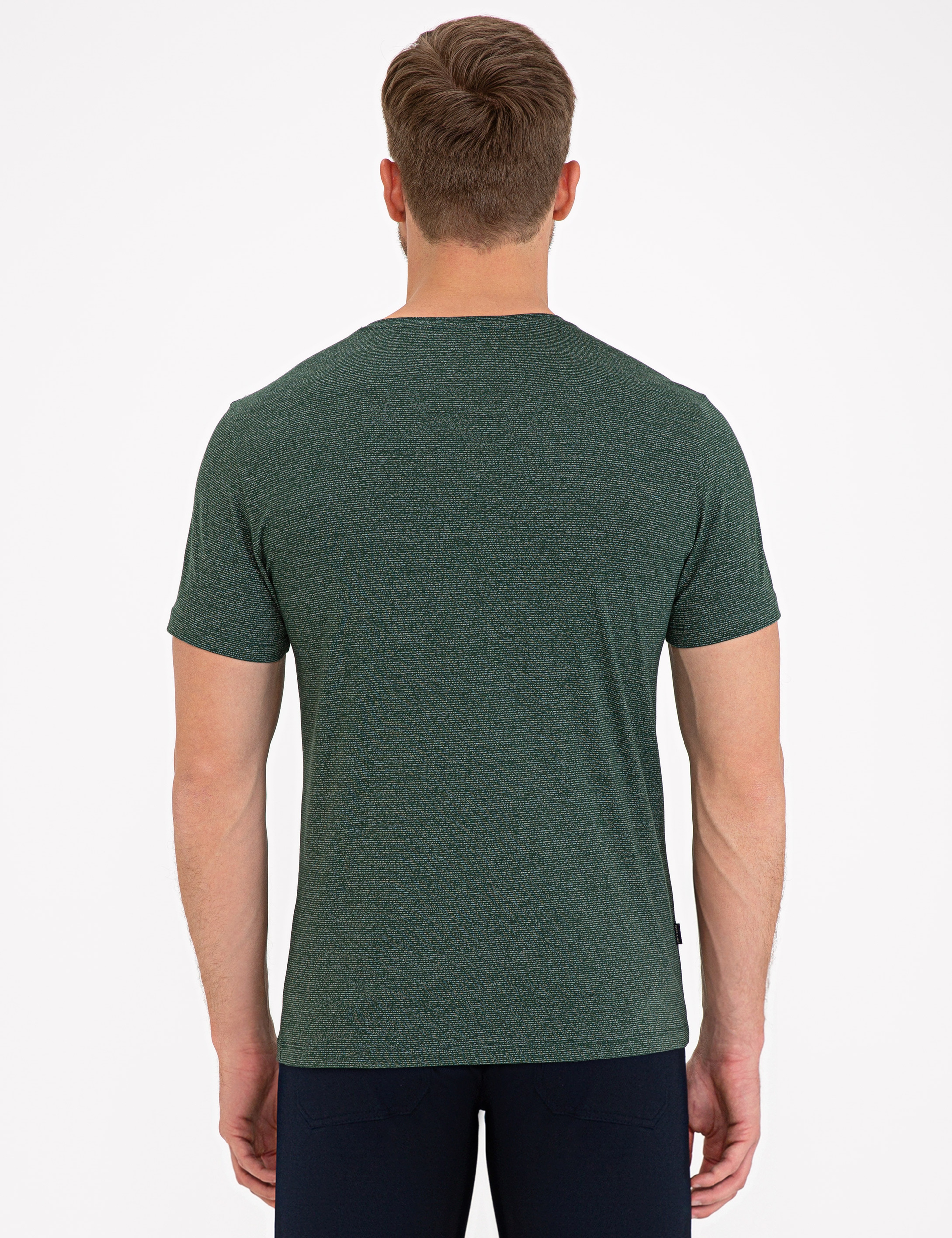 Koyu Yeşil Slim Fit V Yaka Tişört - Image 3