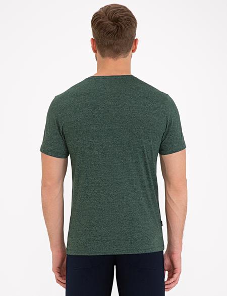 Koyu Yeşil Slim Fit V Yaka Tişört - 50239847028
