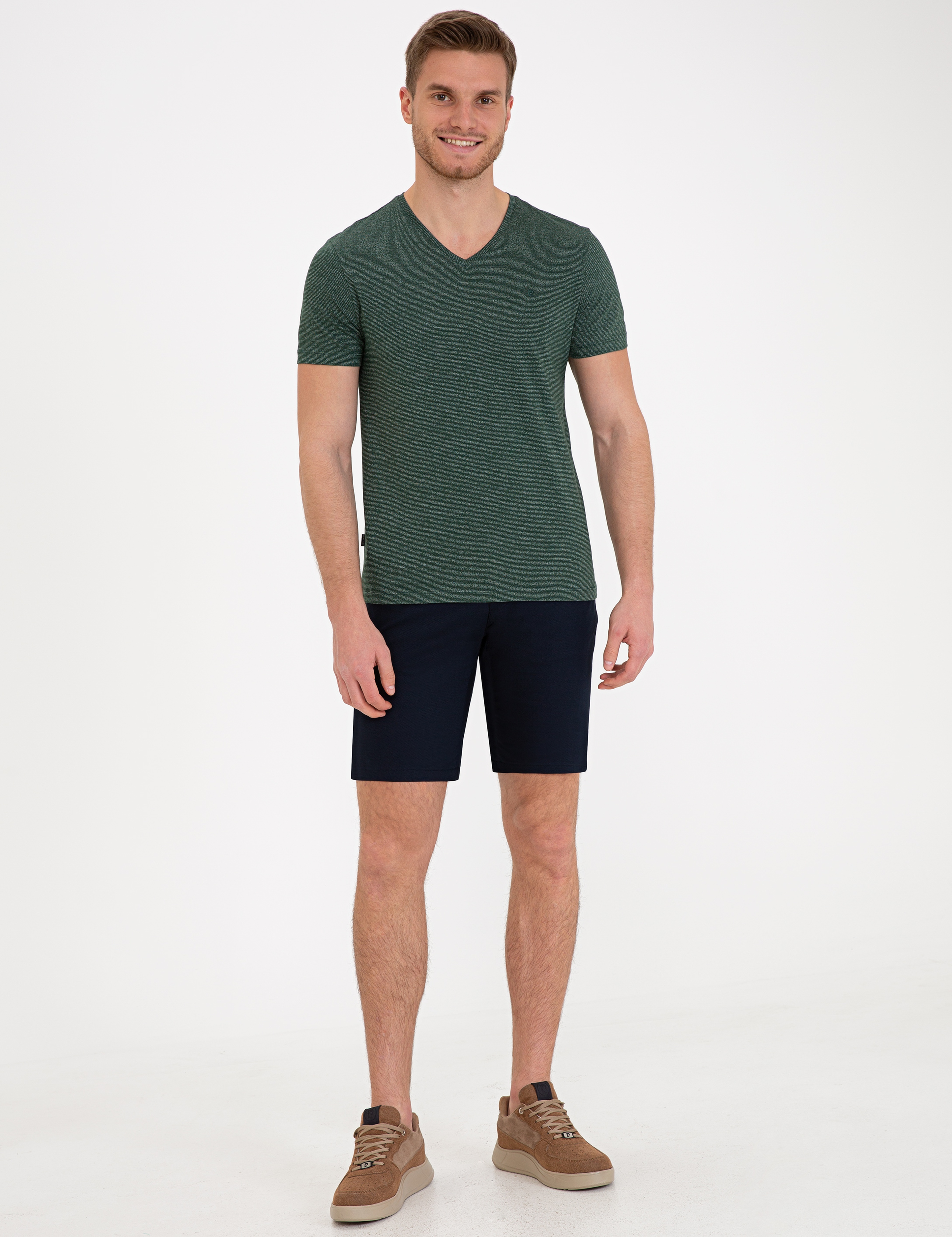 Koyu Yeşil Slim Fit V Yaka Tişört - Image 4