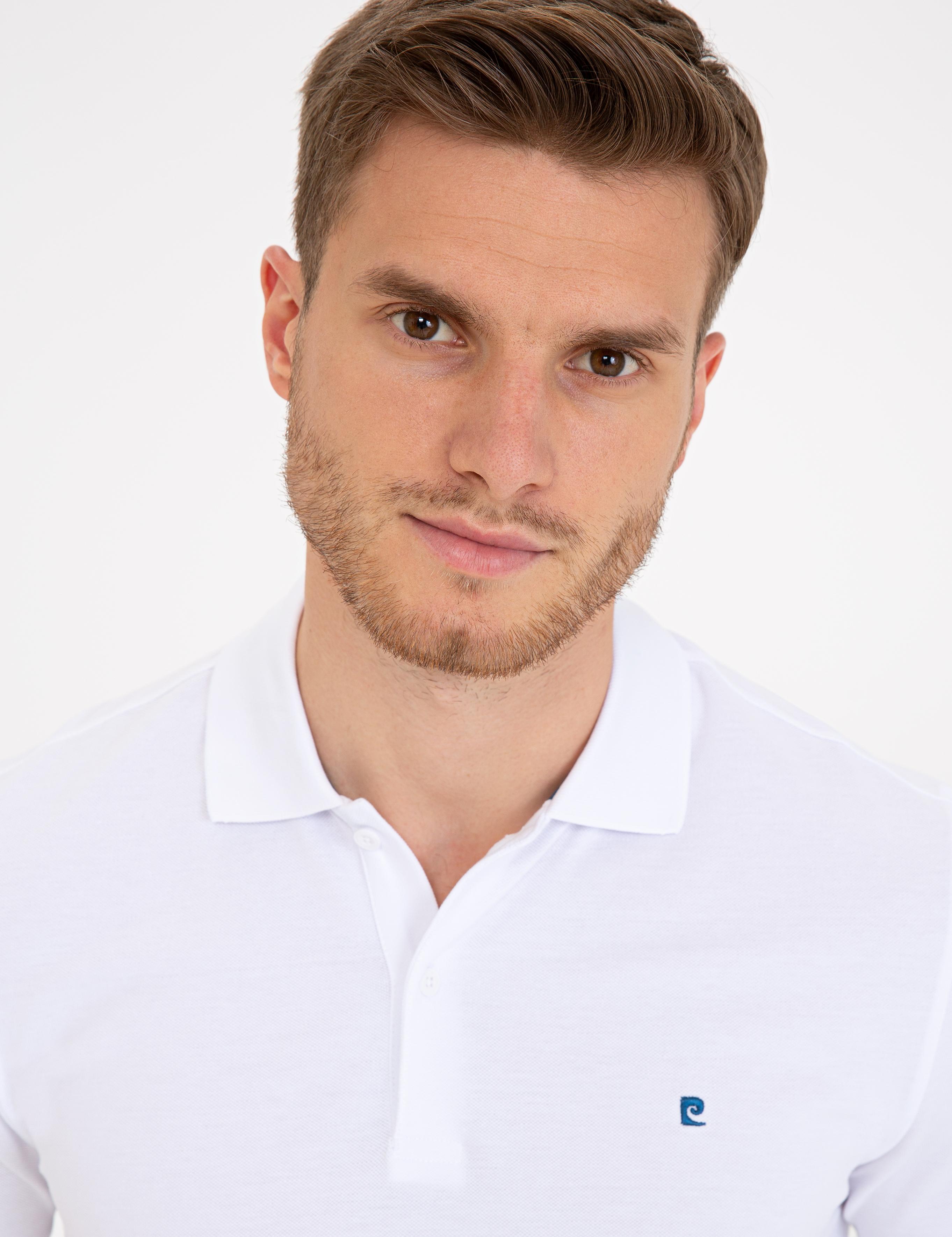 Beyaz Slim Fit Polo Yaka Basic Tişört