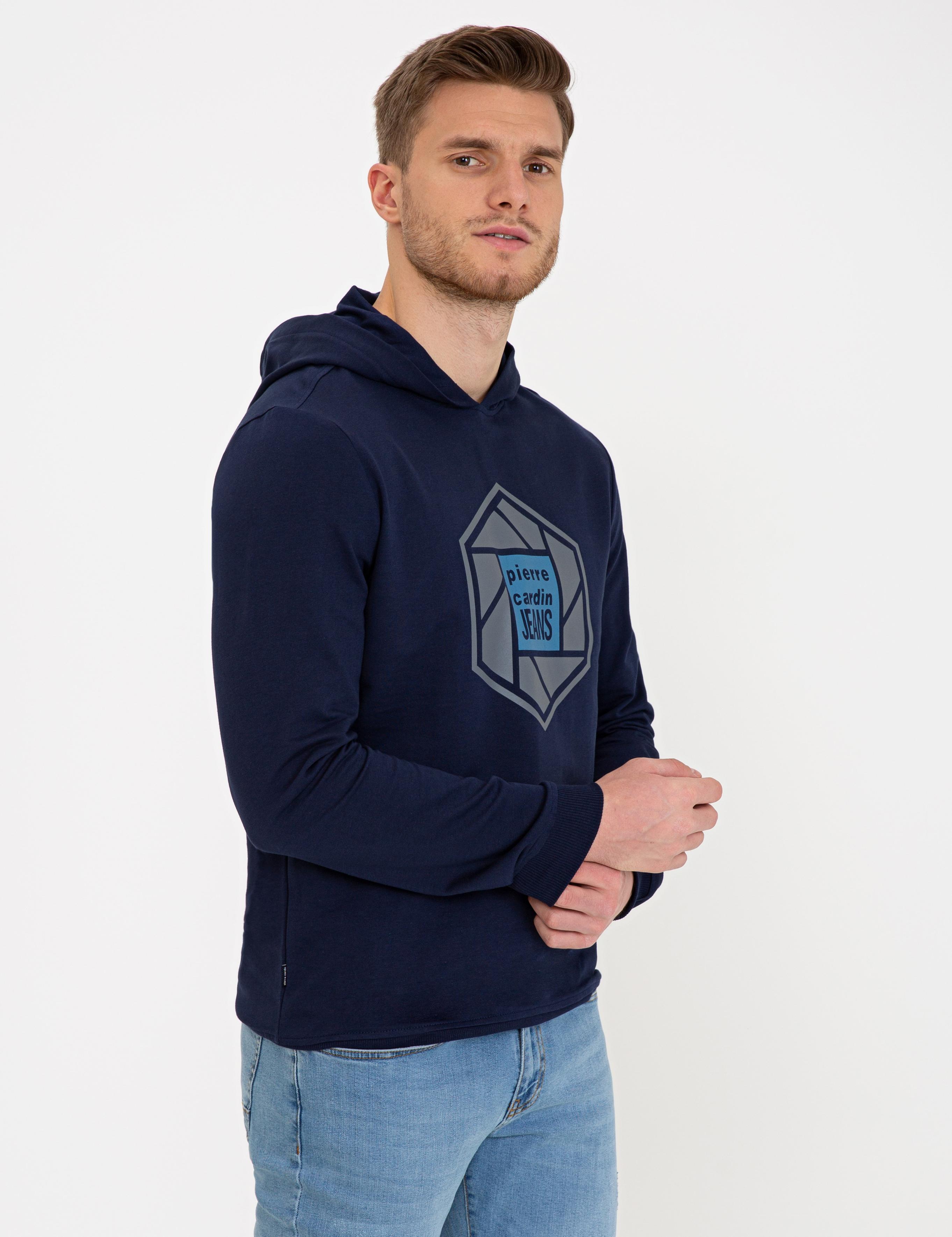 Lacivert Standart Fit Kapüşonlu Sweatshirt