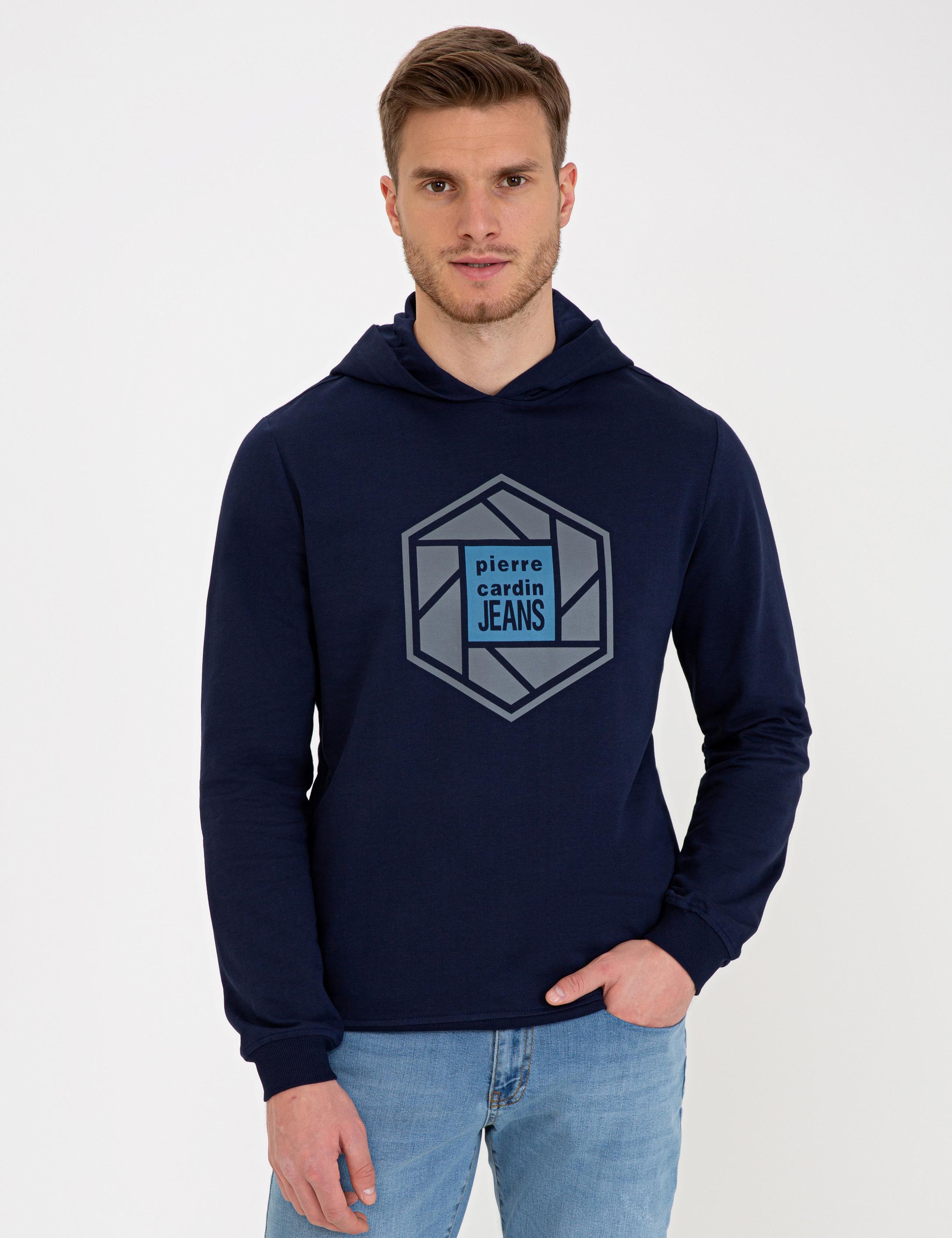 Lacivert Standart Fit Kapüşonlu Sweatshirt
