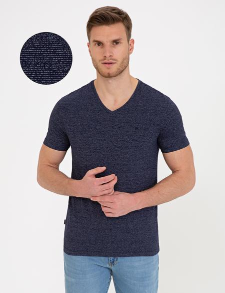 Lacivert Slim Fit V Yaka Tişört - 50239847014