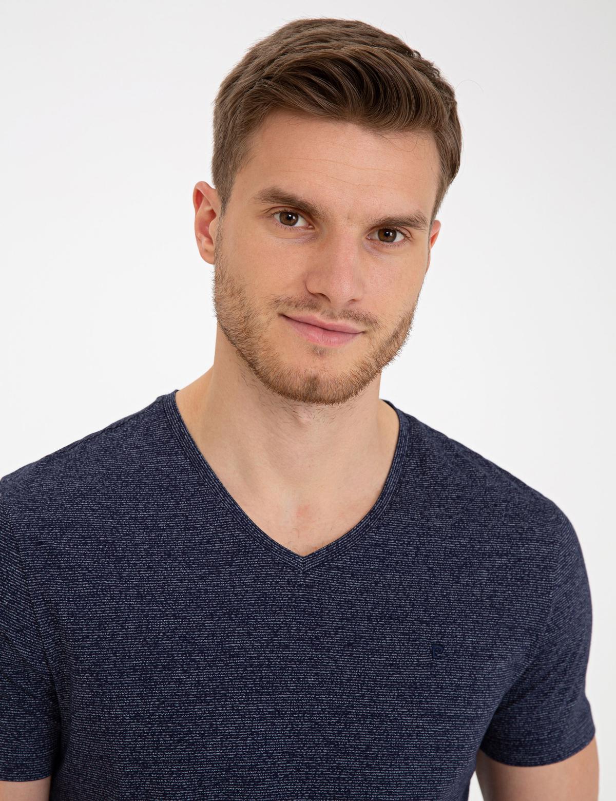 Lacivert Slim Fit V Yaka Tişört - 50239847014