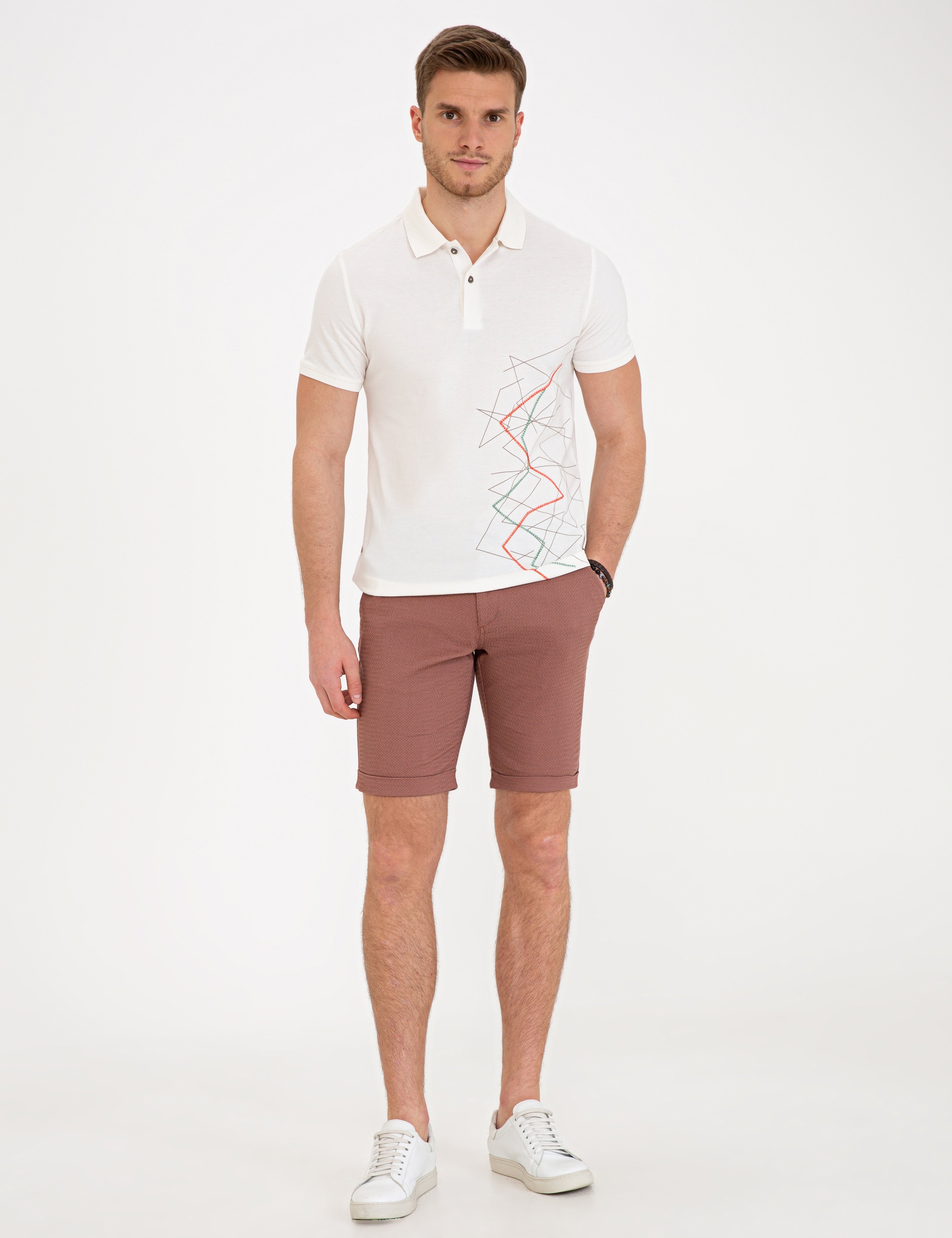 Beyaz Slim Fit Polo Yaka Tişört - Image 4