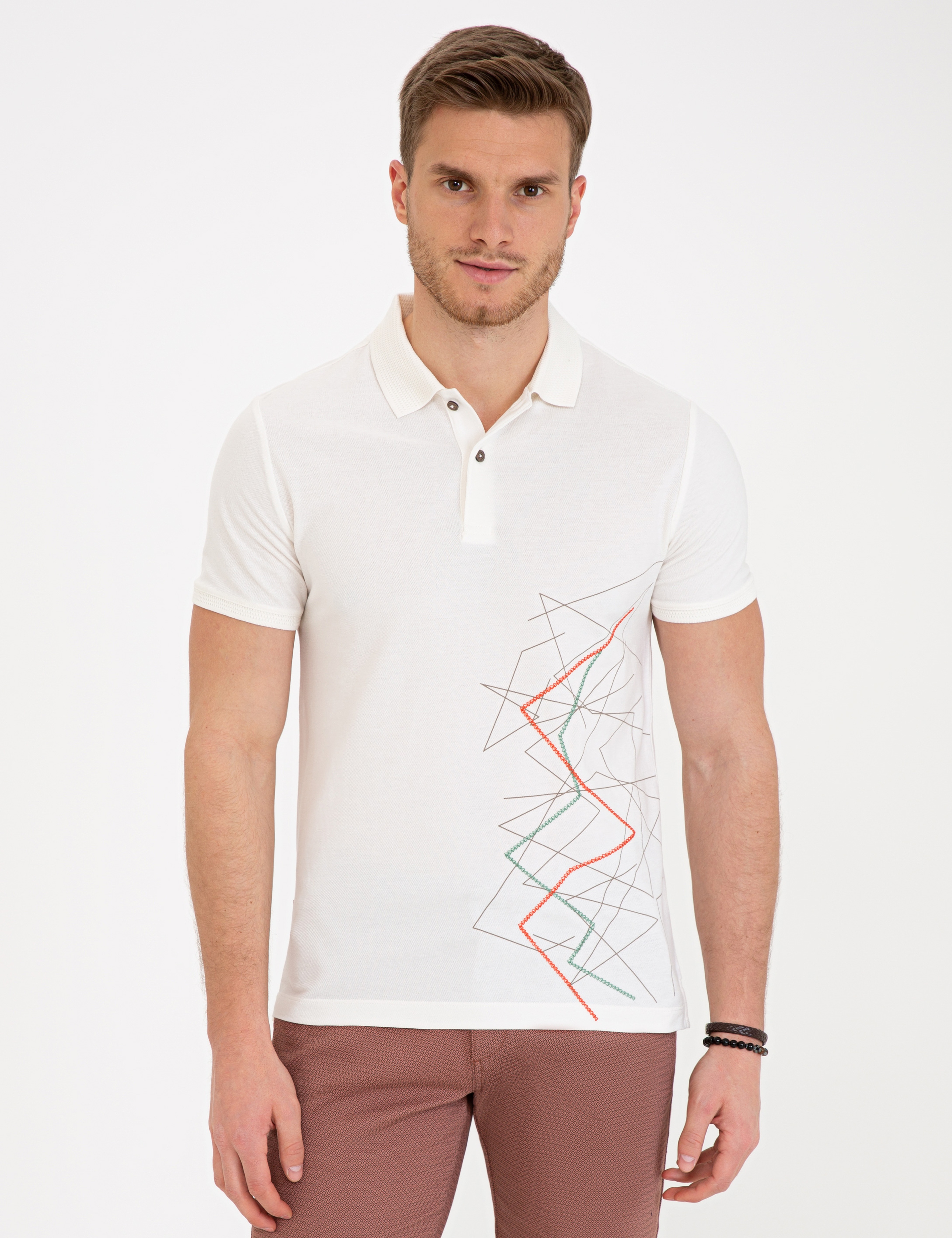 Beyaz Slim Fit Polo Yaka Tişört - Image 1