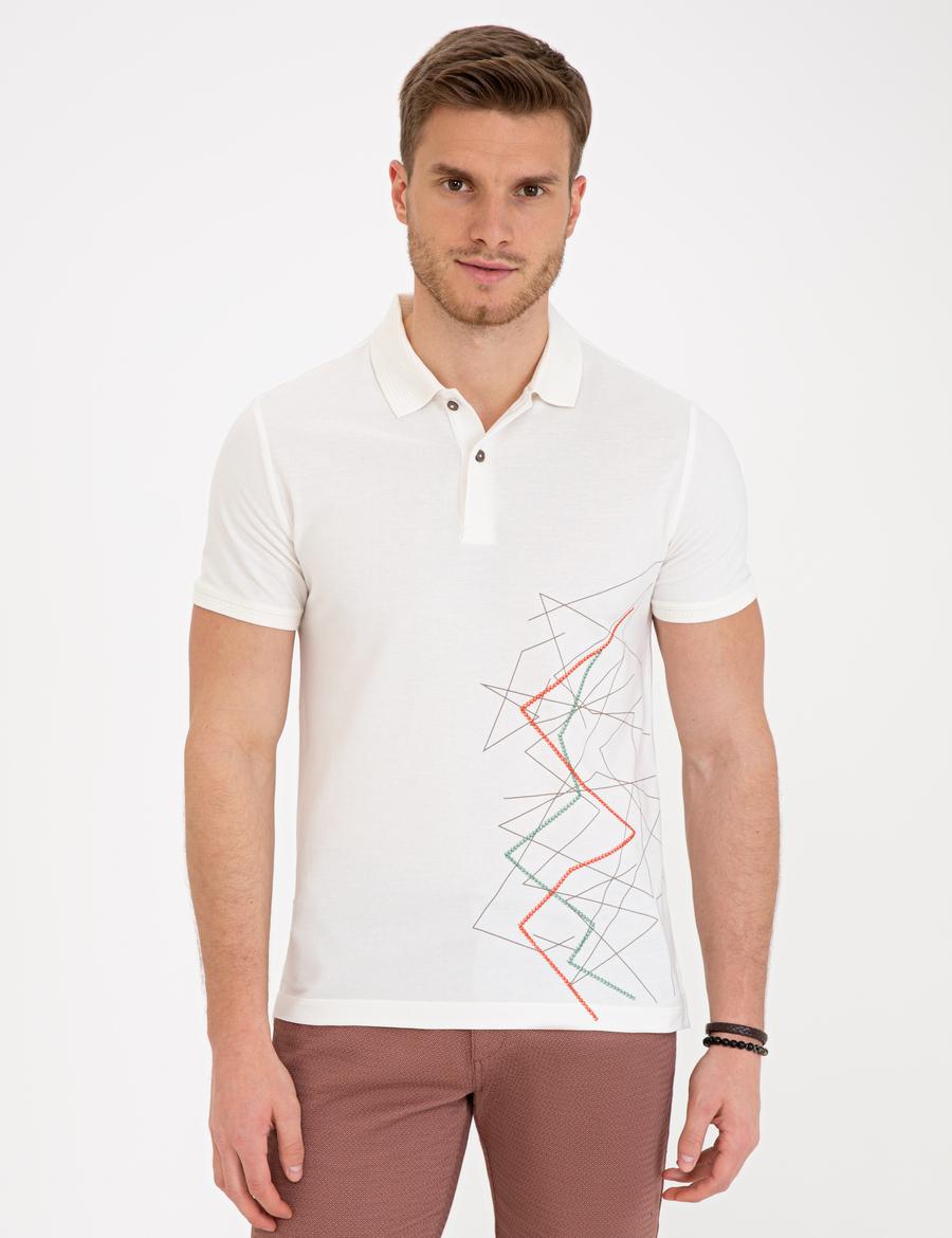 Beyaz Slim Fit Polo Yaka Tişört