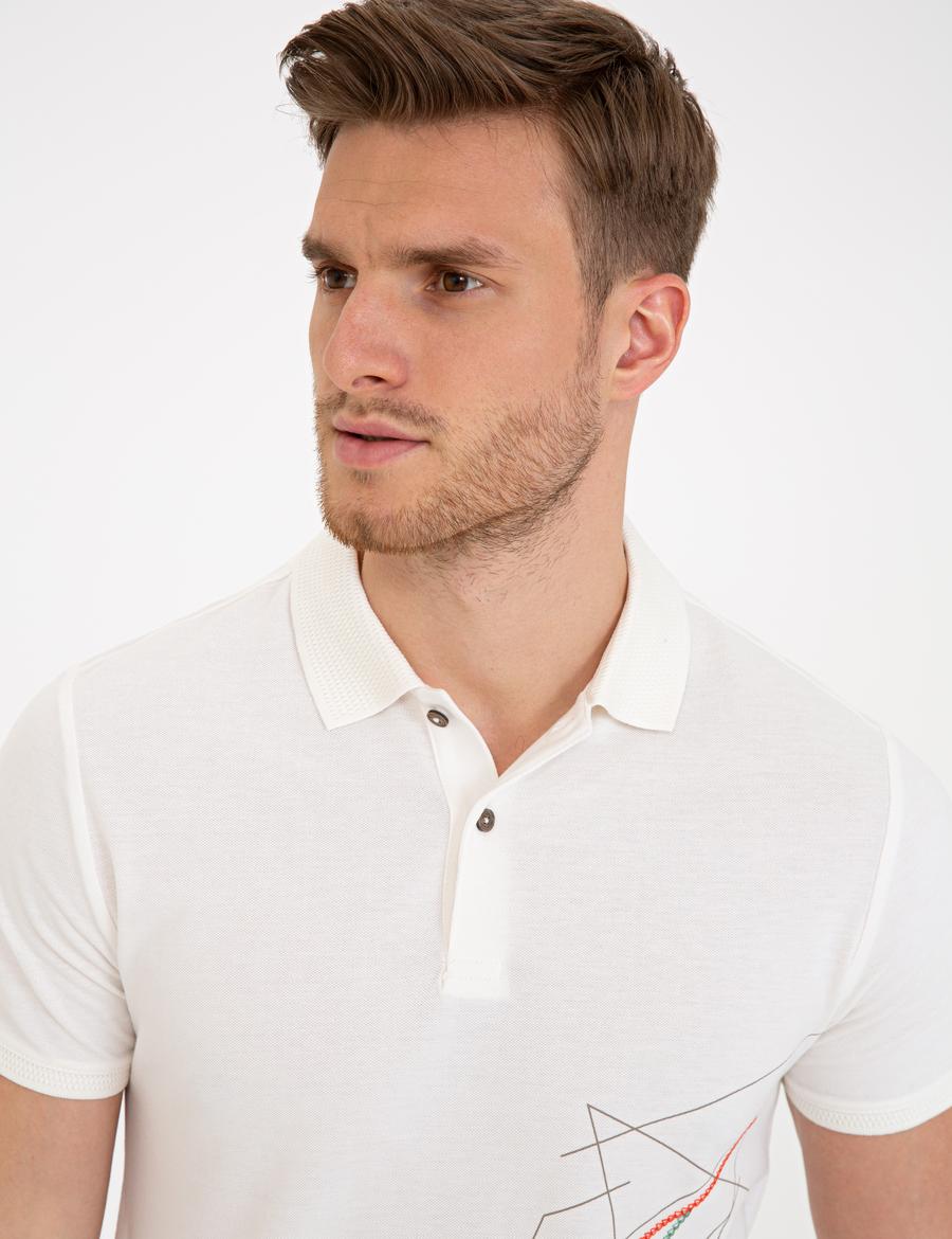 Beyaz Slim Fit Polo Yaka Tişört