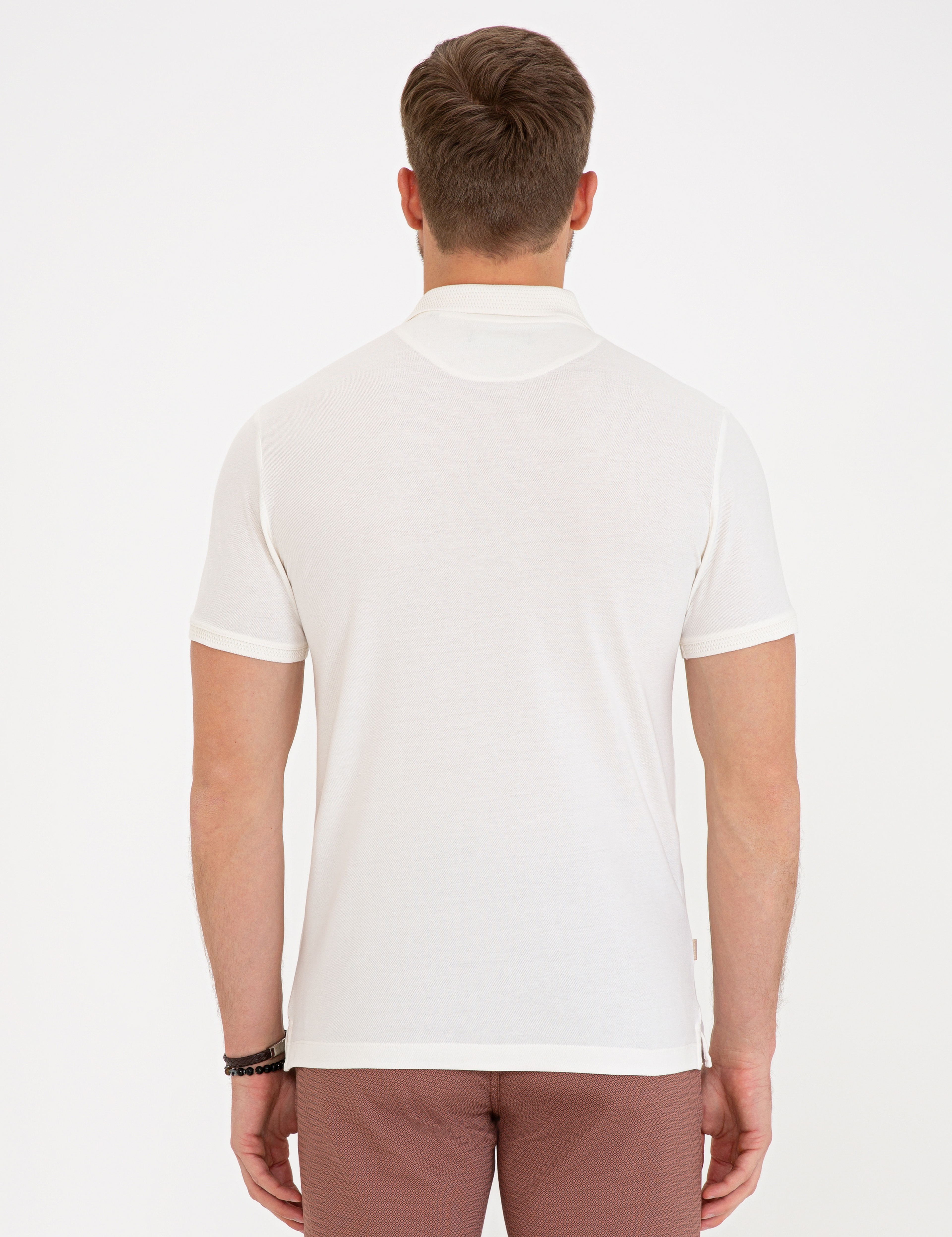 Beyaz Slim Fit Polo Yaka Tişört - Image 3