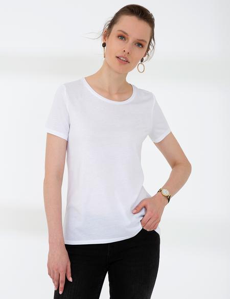 Beyaz Bisiklet Yaka Tişört - 50200752016