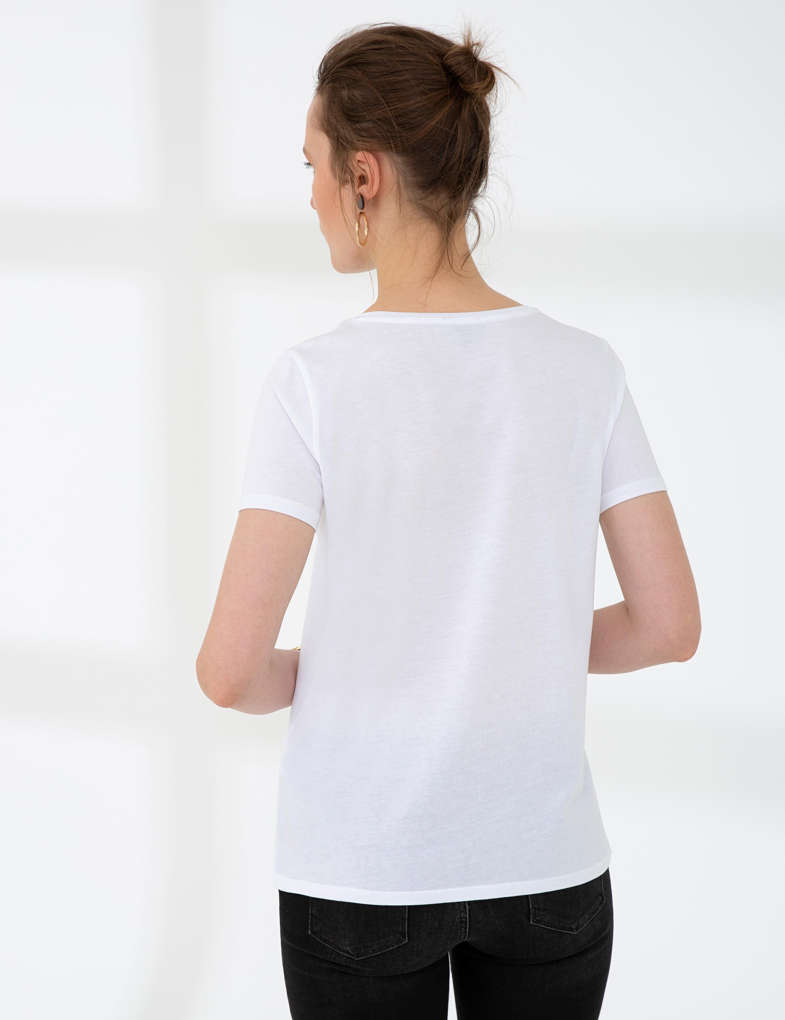 Beyaz Bisiklet Yaka Tişört