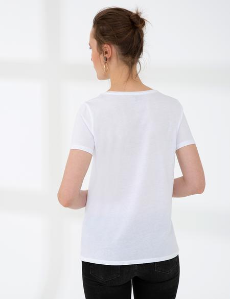 Beyaz Bisiklet Yaka Tişört - 50200752016