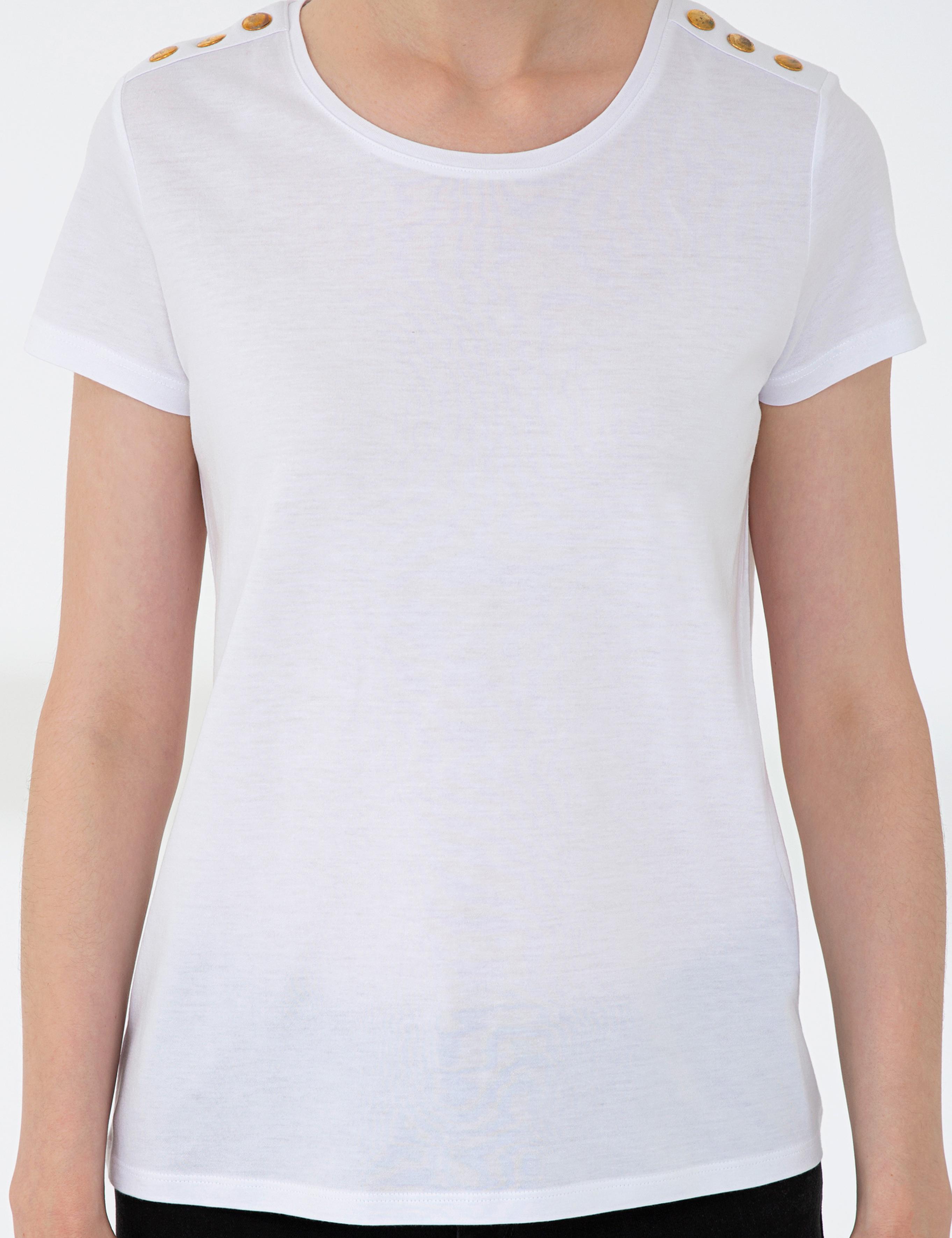 Beyaz Standart Fit Bisiklet Yaka T-Shirt