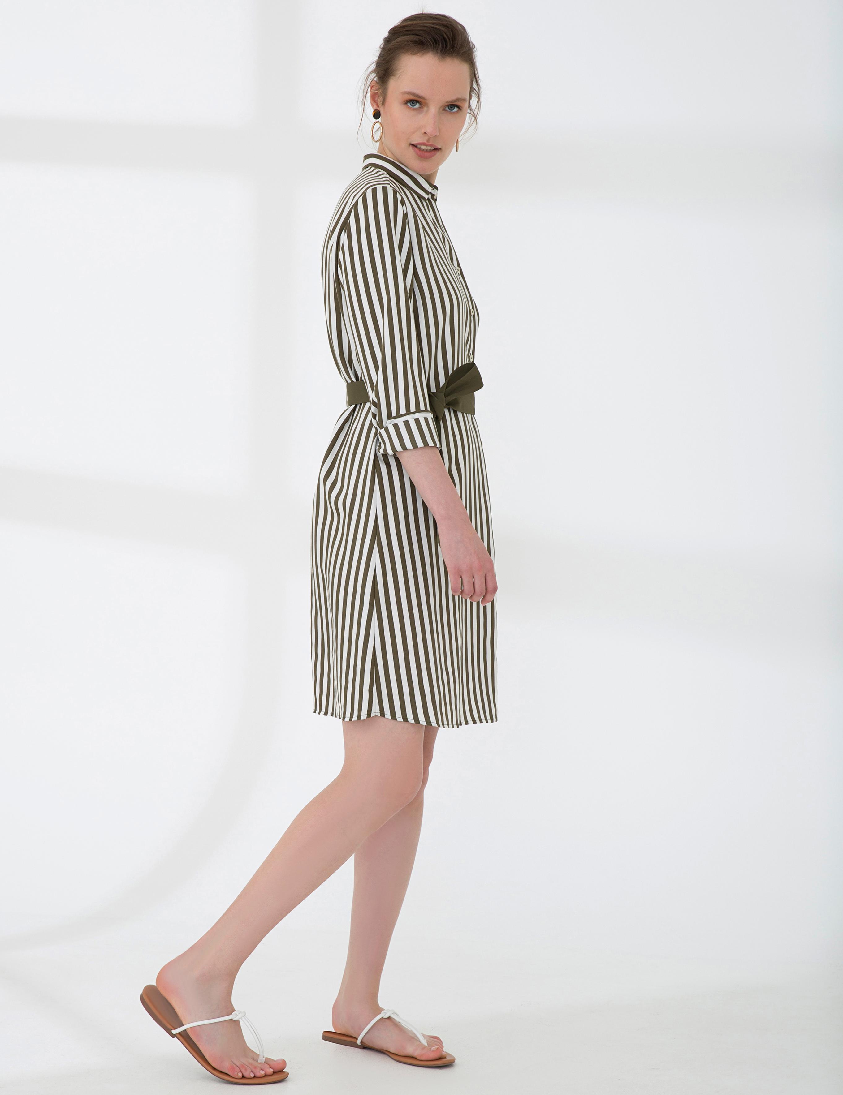 Haki Comfort Fit Dokuma Elbise