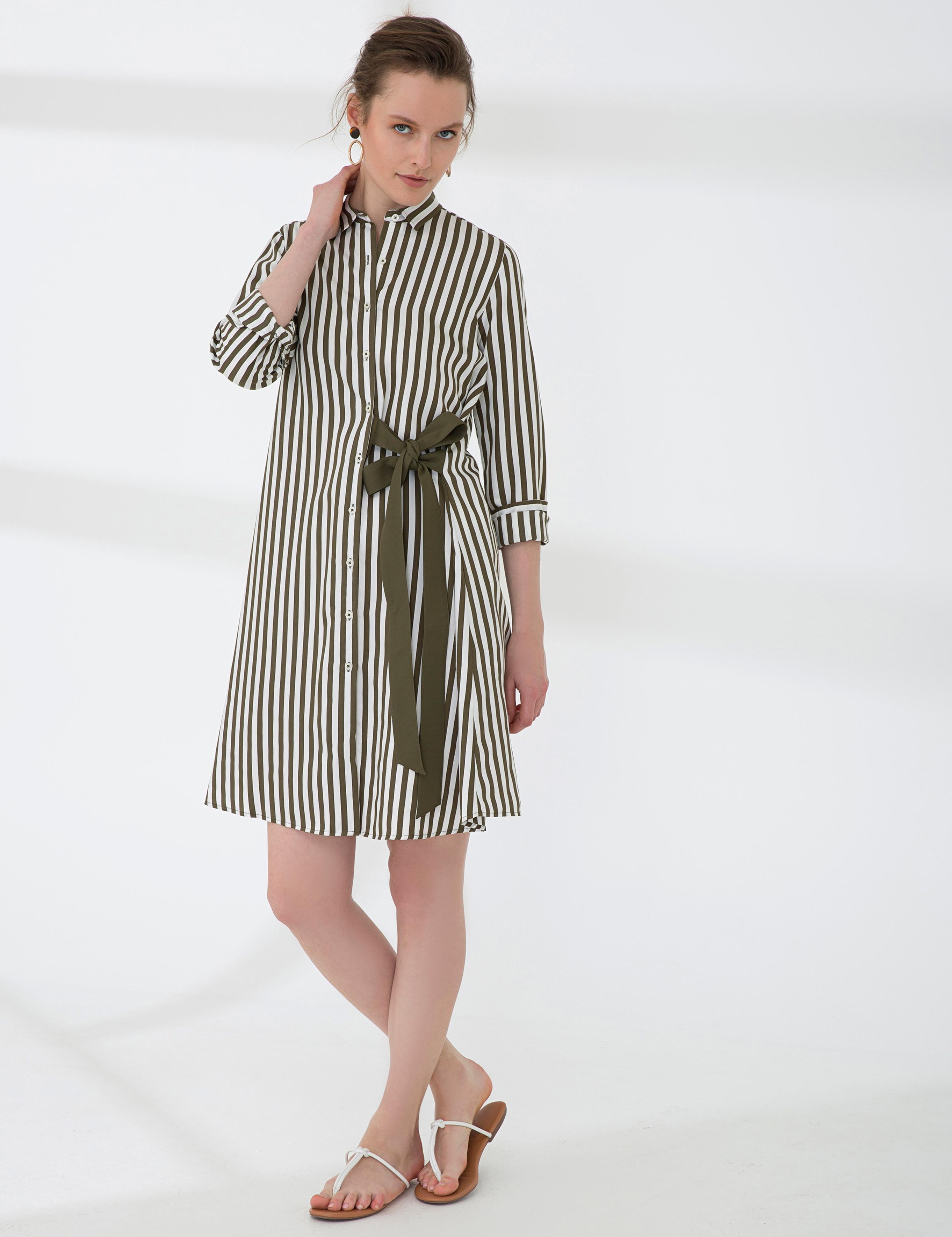 Haki Comfort Fit Dokuma Elbise