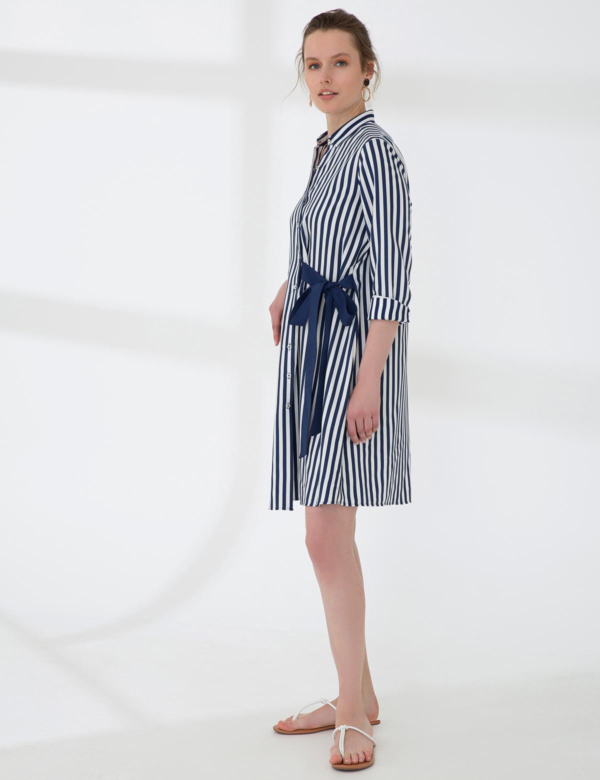 Lacivert Comfort Fit Dokuma Elbise - 50202672006