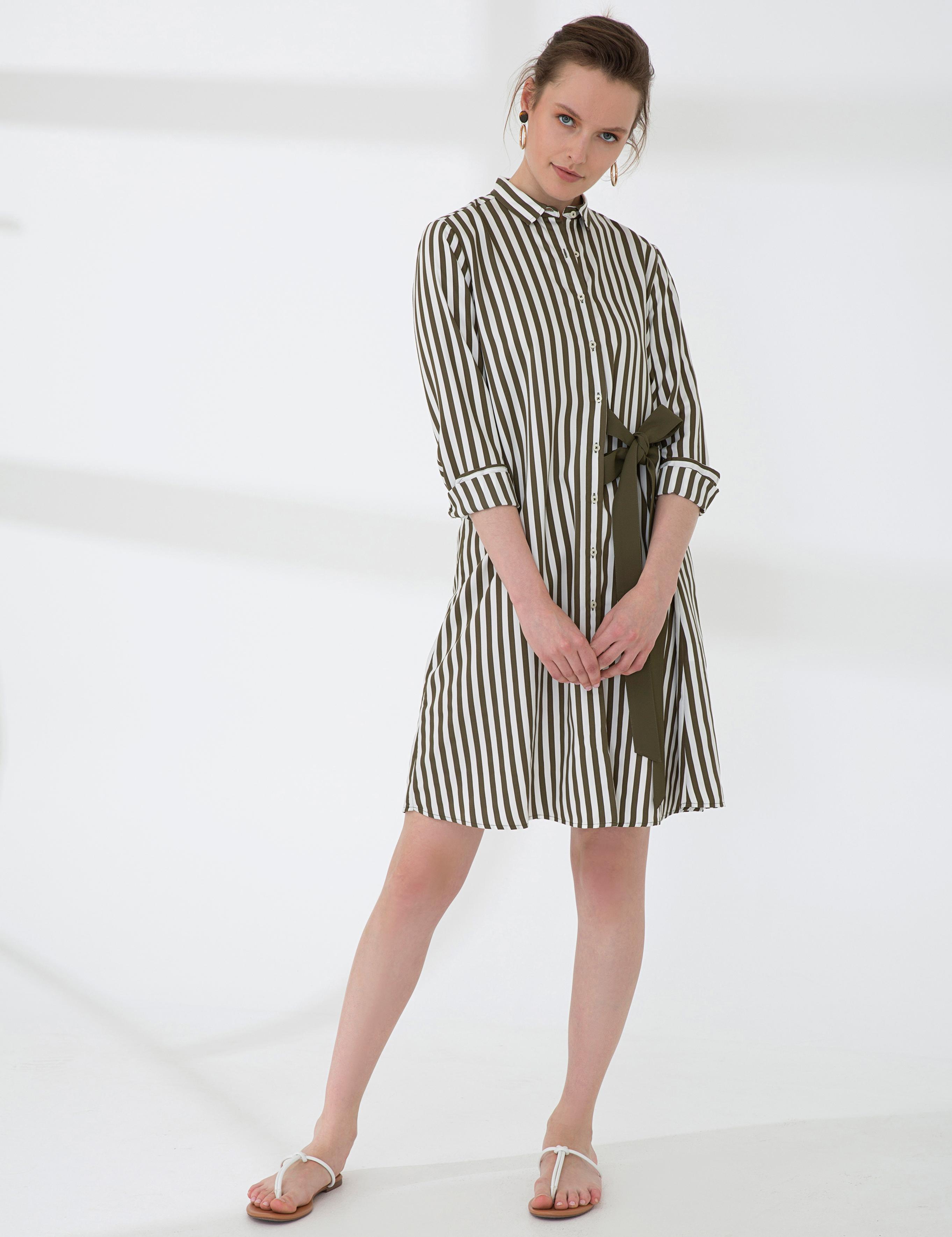 Haki Comfort Fit Dokuma Elbise