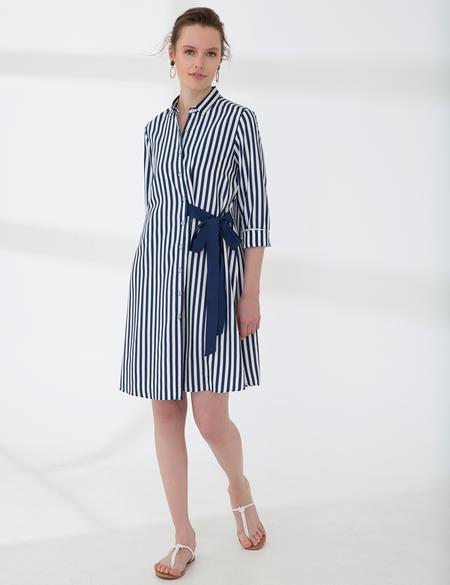 Lacivert Comfort Fit Dokuma Elbise - 50202672006