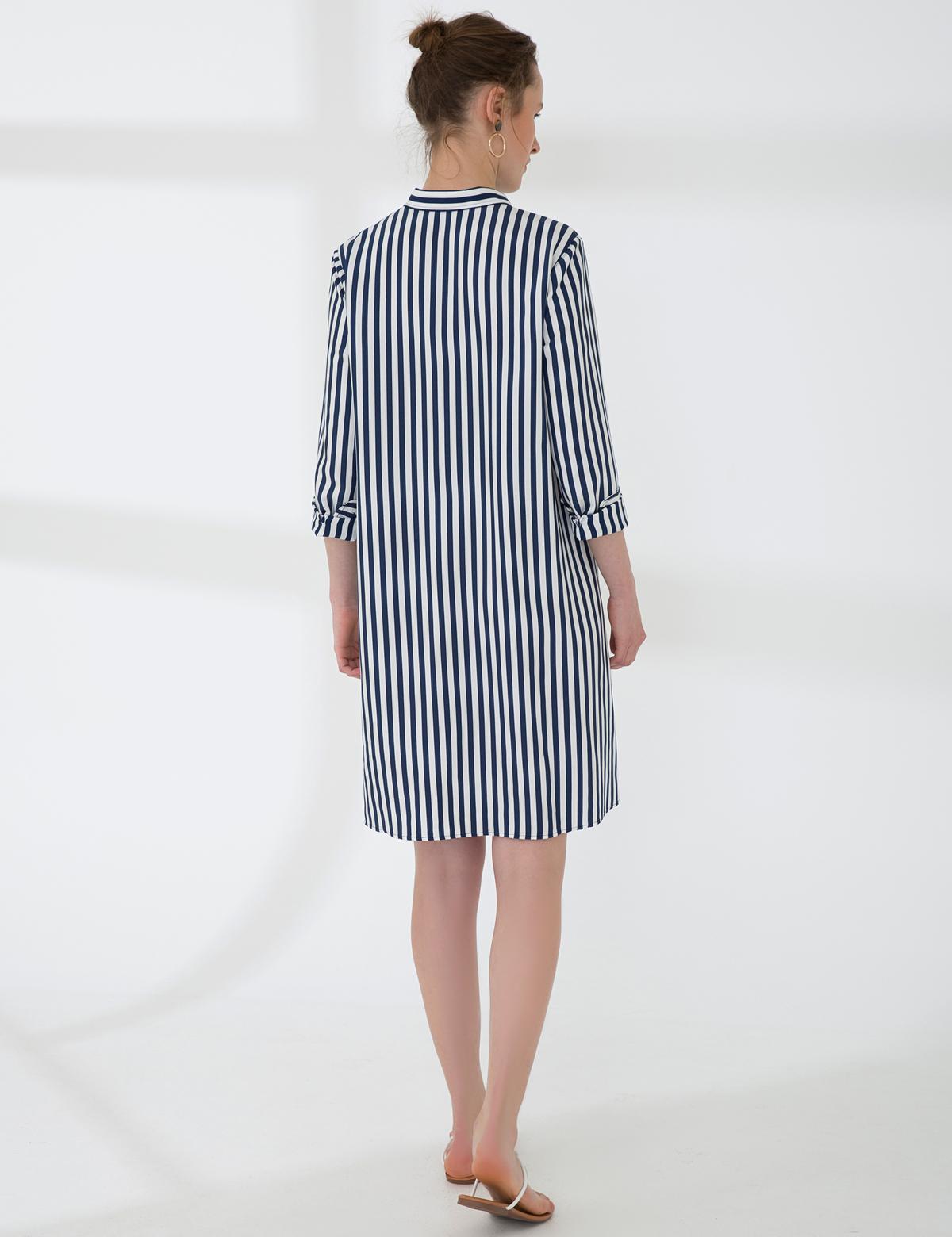 Lacivert Comfort Fit Dokuma Elbise - 50202672006